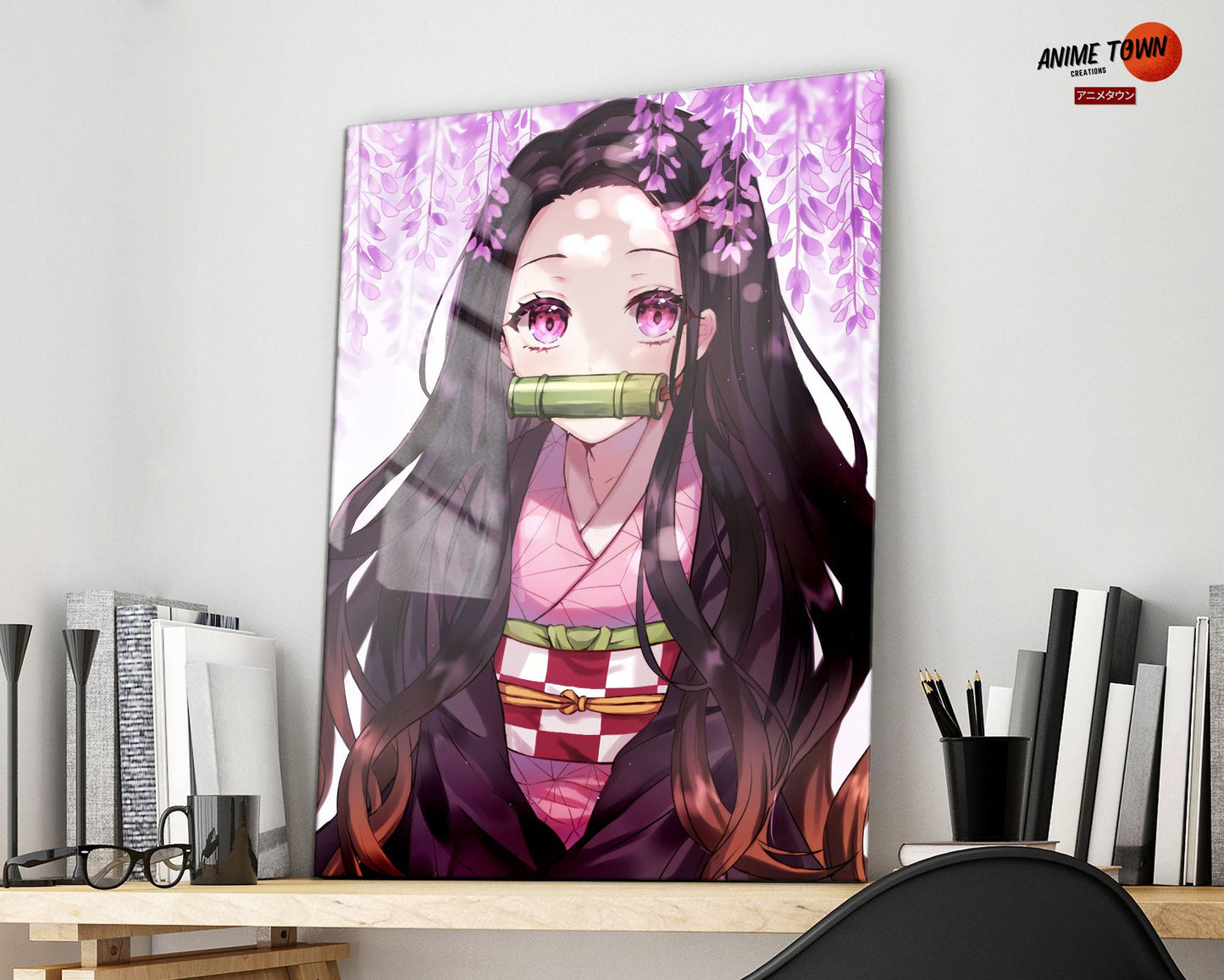 Anime Town Creations Metal Poster Demon Slayer Nezuko Cherry Blossom Pink 16" x 24" Home Goods - Anime Demon Slayer Metal Poster