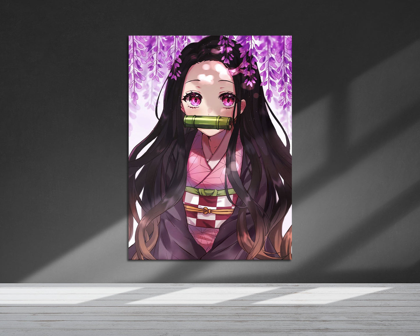 Anime Town Creations Metal Poster Demon Slayer Nezuko Cherry Blossom Pink 5" x 7" Home Goods - Anime Demon Slayer Metal Poster