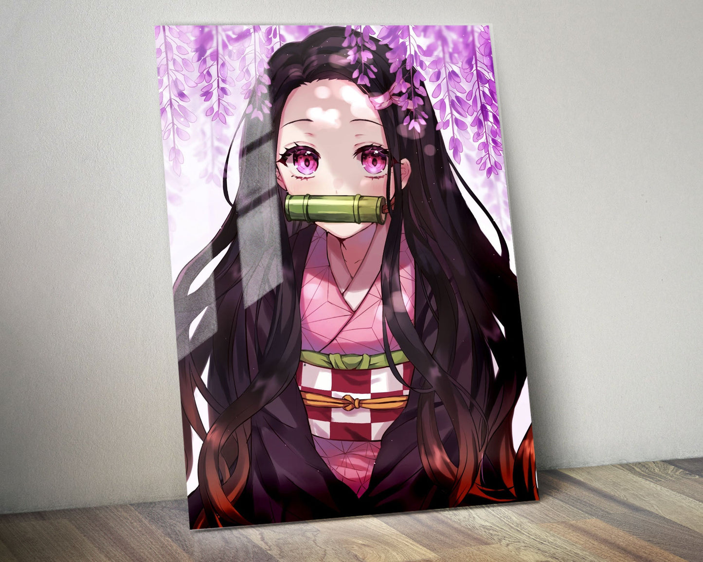 Anime Town Creations Metal Poster Demon Slayer Nezuko Cherry Blossom Pink 5" x 7" Home Goods - Anime Demon Slayer Metal Poster