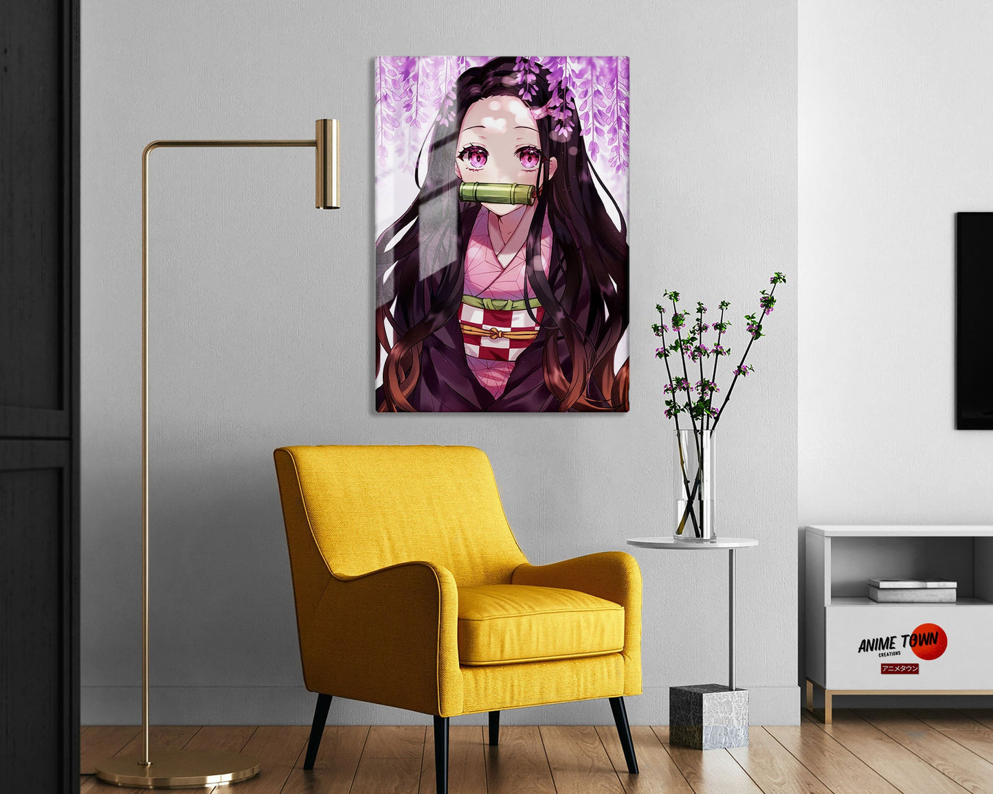 Anime Town Creations Metal Poster Demon Slayer Nezuko Cherry Blossom Pink 5" x 7" Home Goods - Anime Demon Slayer Metal Poster