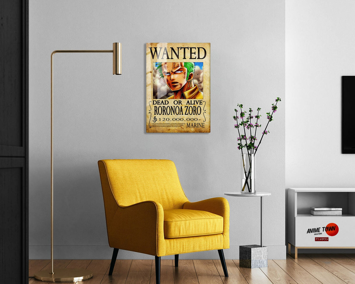 Anime Town Creations Metal Poster One Piece Zoro Wanted Poster 5" x 7" Home Goods - Anime One Piece Metal Poster
