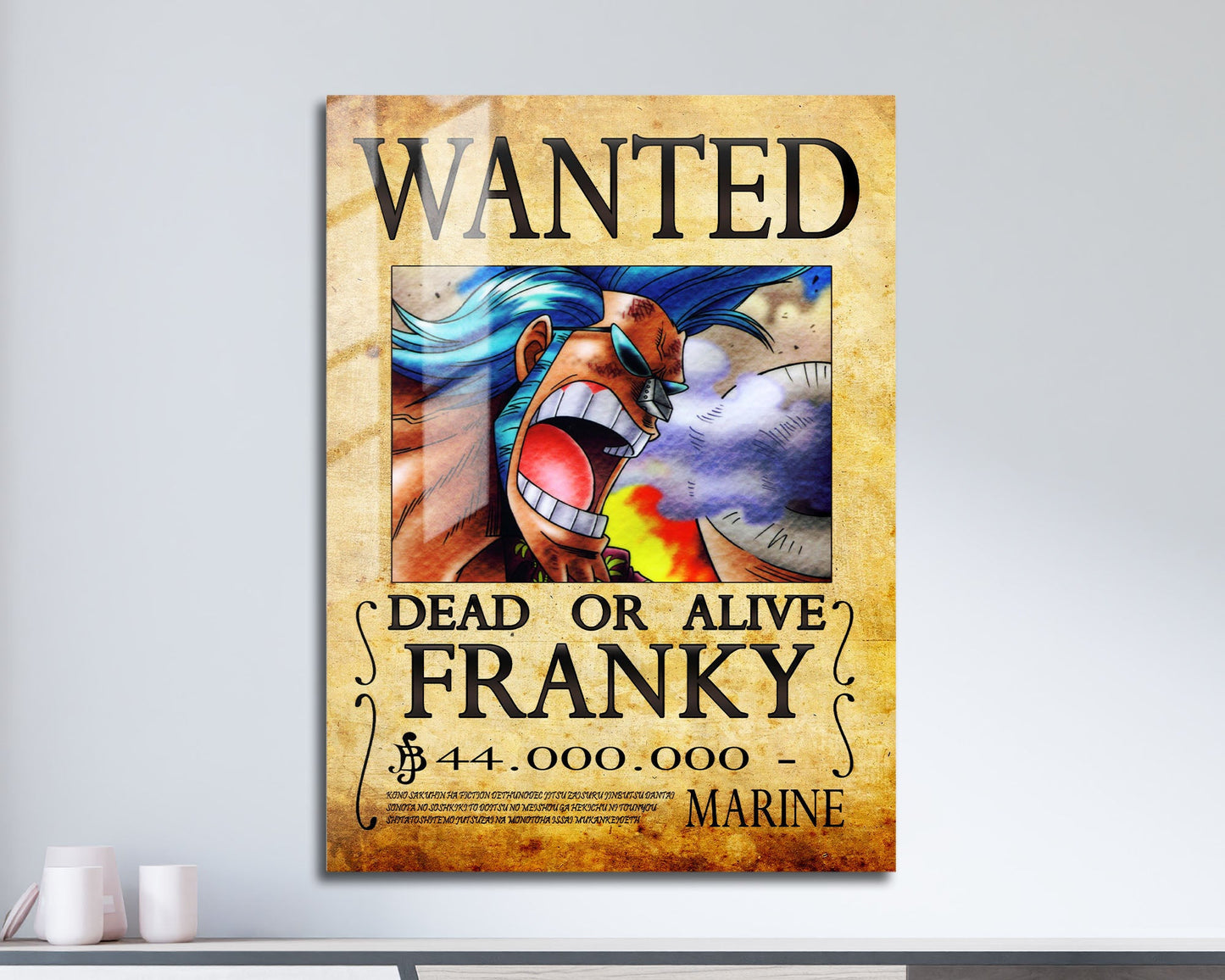 Anime Town Creations Metal Poster One Piece Franky Wanted Poster 11" x 17" Home Goods - Anime One Piece Metal Poster