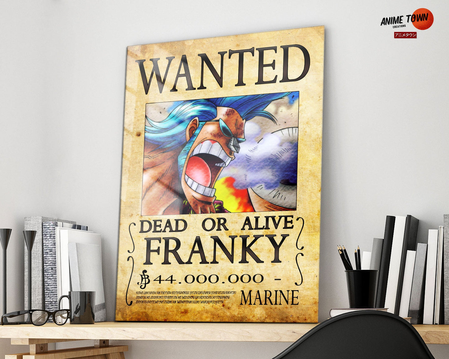Anime Town Creations Metal Poster One Piece Franky Wanted Poster 16" x 24" Home Goods - Anime One Piece Metal Poster