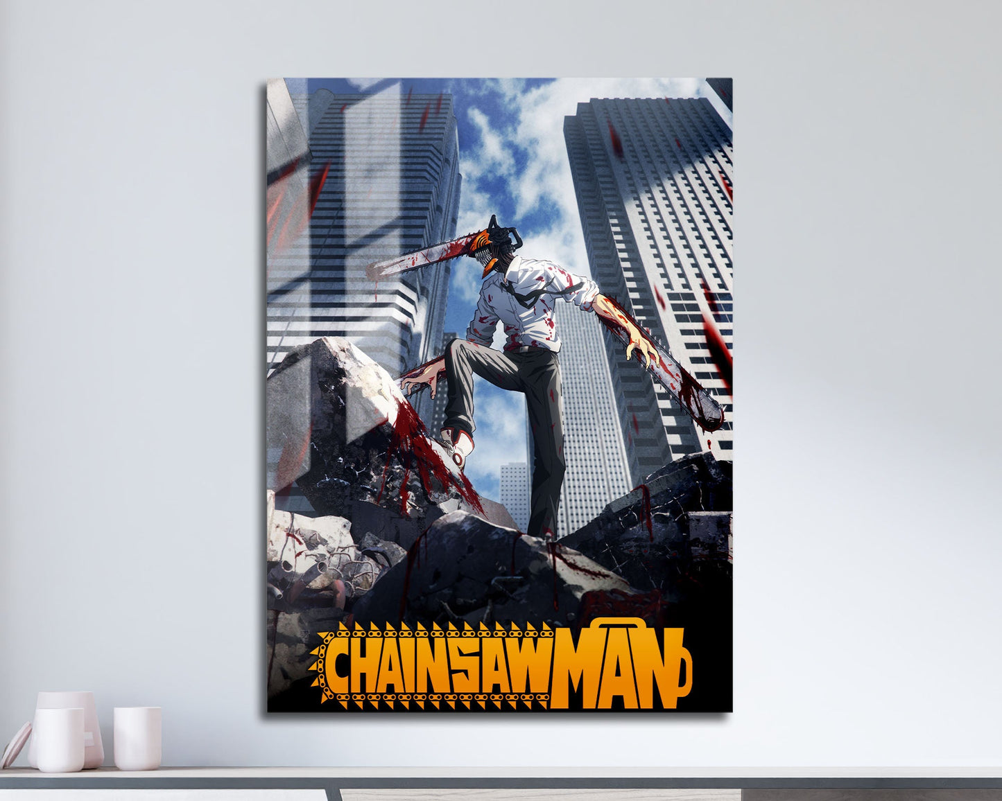Anime Town Creations Metal Poster Chainsaw Man Cityscape 5" x 7" Home Goods - Anime Chainsaw Man Metal Poster
