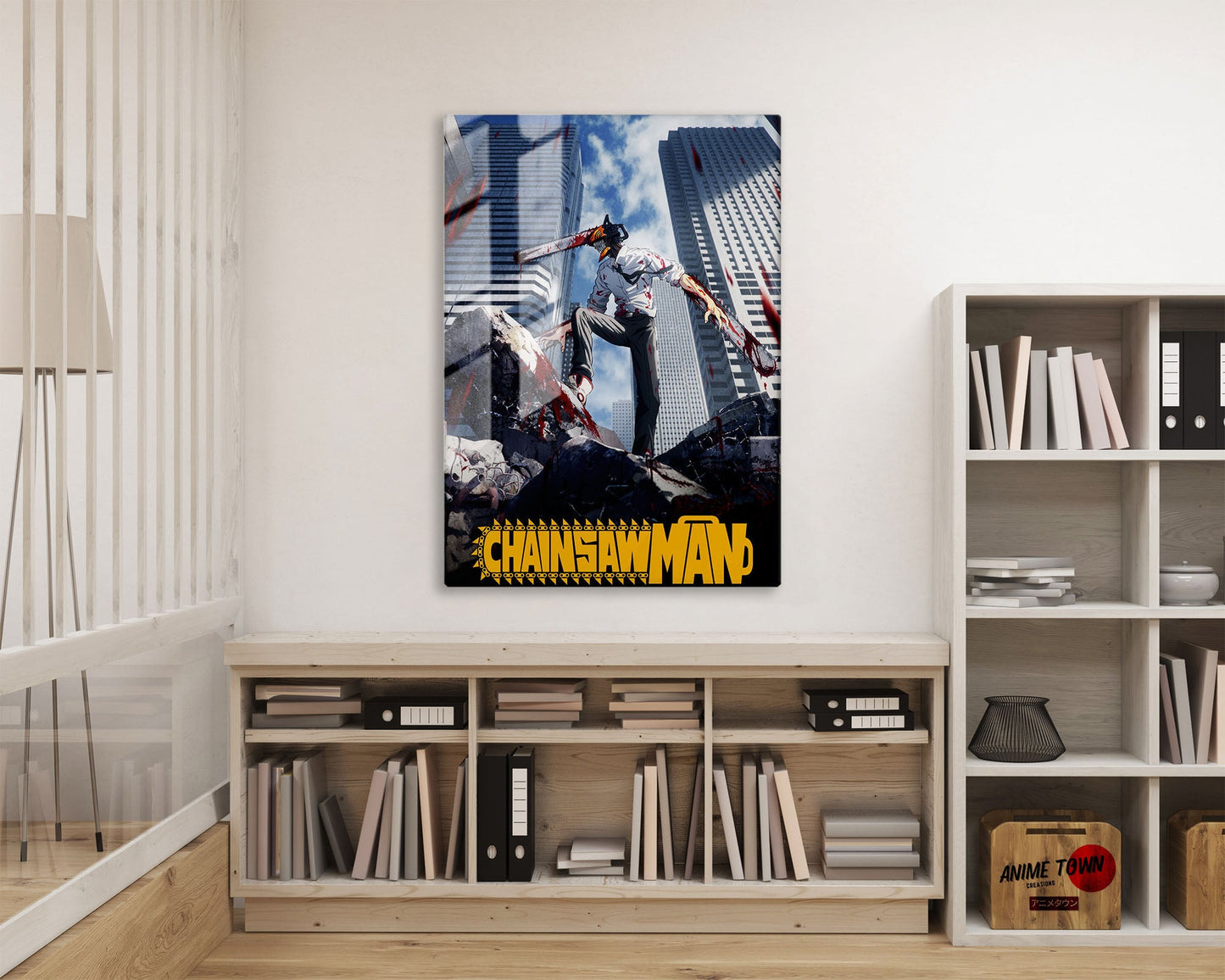 Anime Town Creations Metal Poster Chainsaw Man Cityscape 11" x 17" Home Goods - Anime Chainsaw Man Metal Poster