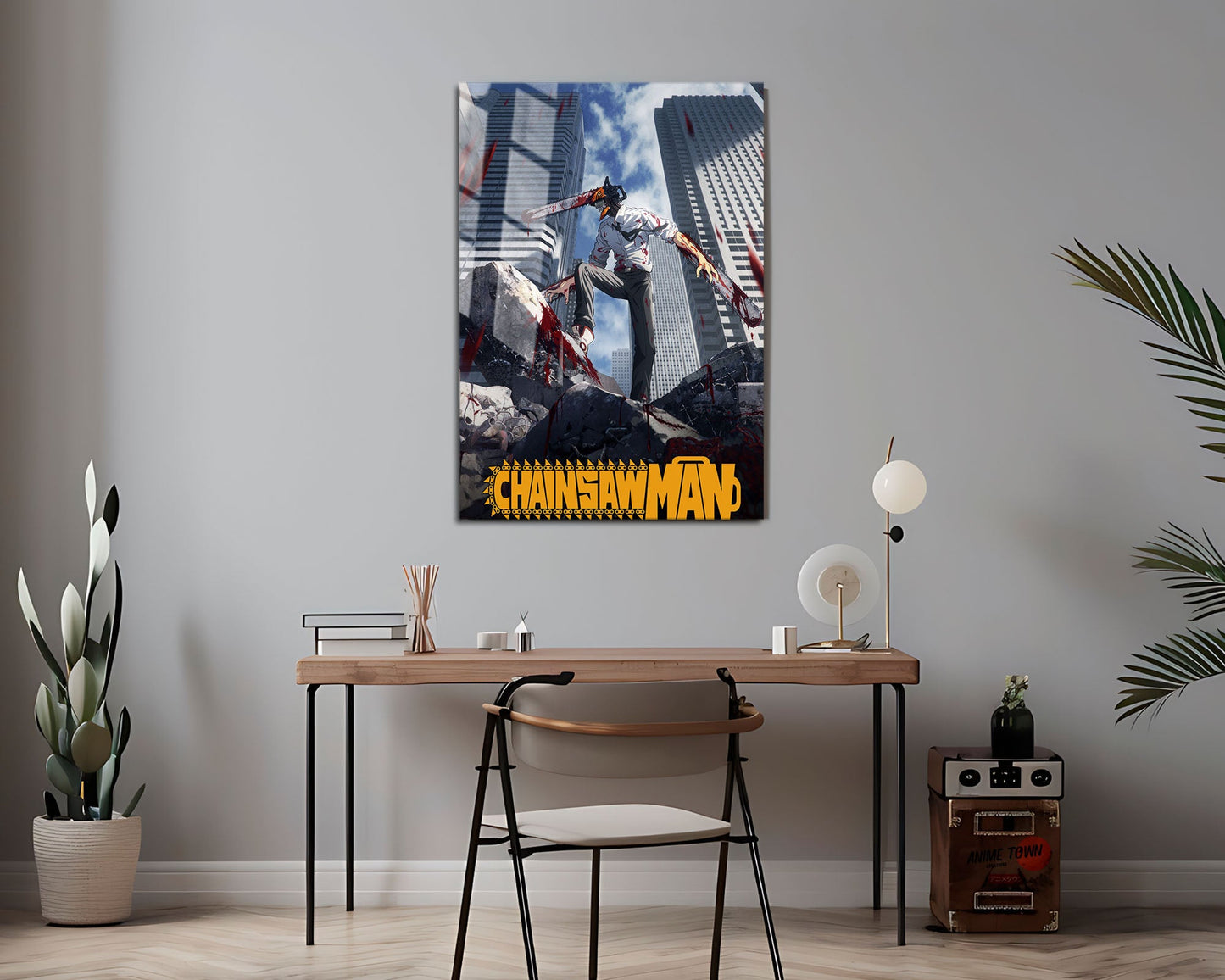 Anime Town Creations Metal Poster Chainsaw Man Cityscape 16" x 24" Home Goods - Anime Chainsaw Man Metal Poster