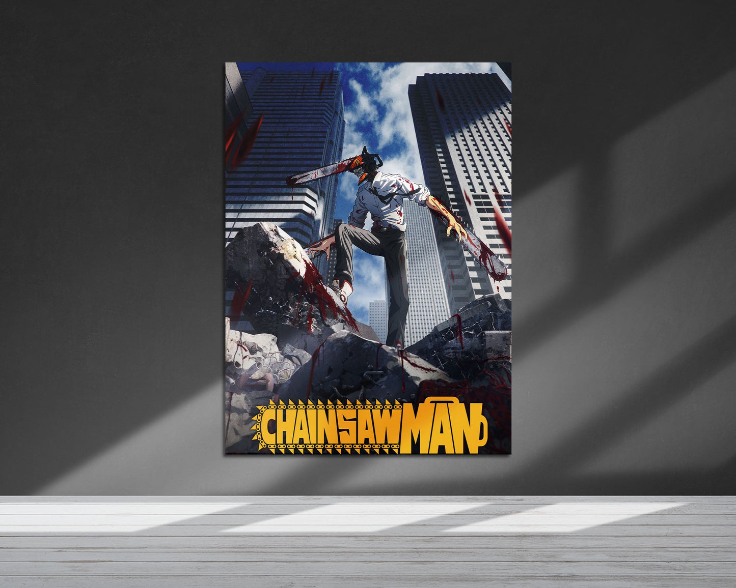 Anime Town Creations Metal Poster Chainsaw Man Cityscape 24" x 36" Home Goods - Anime Chainsaw Man Metal Poster