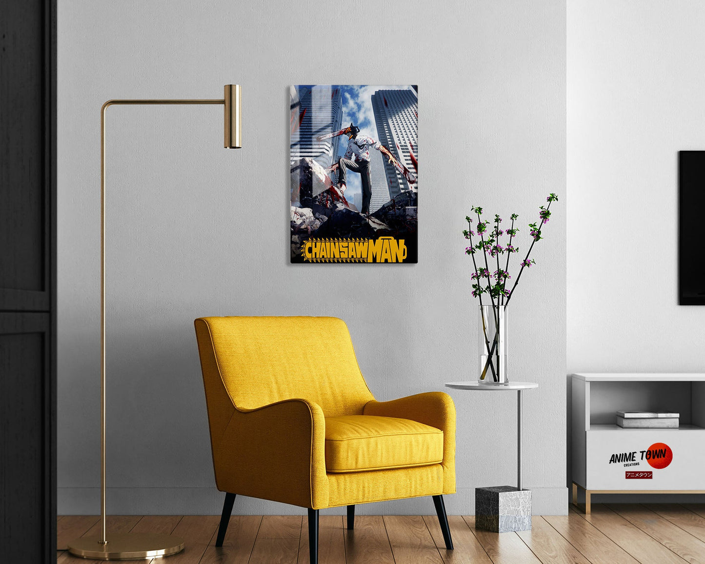 Anime Town Creations Metal Poster Chainsaw Man Cityscape 24" x 36" Home Goods - Anime Chainsaw Man Metal Poster