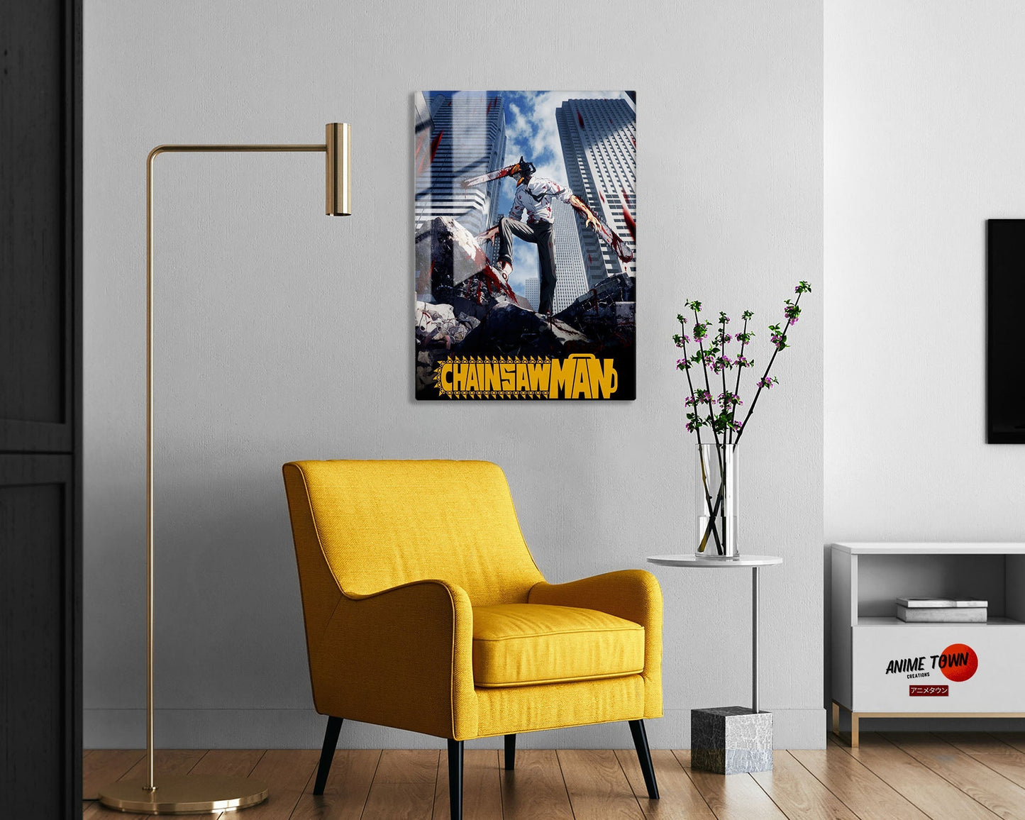 Chainsaw Man Cityscape Metal Poster