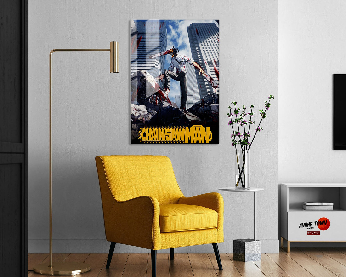 Anime Town Creations Metal Poster Chainsaw Man Cityscape 24" x 36" Home Goods - Anime Chainsaw Man Metal Poster