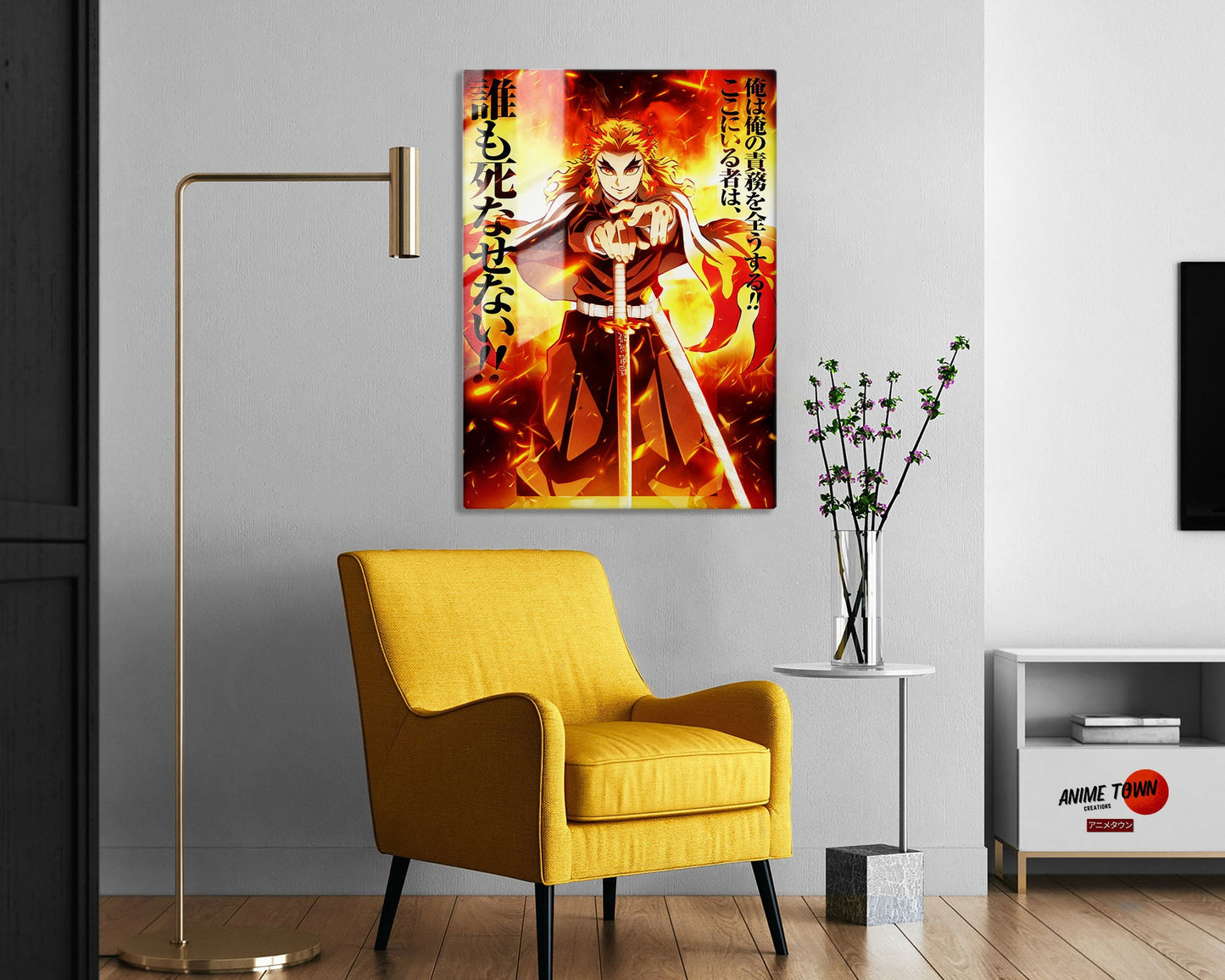 Anime Town Creations Metal Poster Demon Slayer Kyojuro Rengoku Feature 5" x 7" Home Goods - Anime Demon Slayer Metal Poster