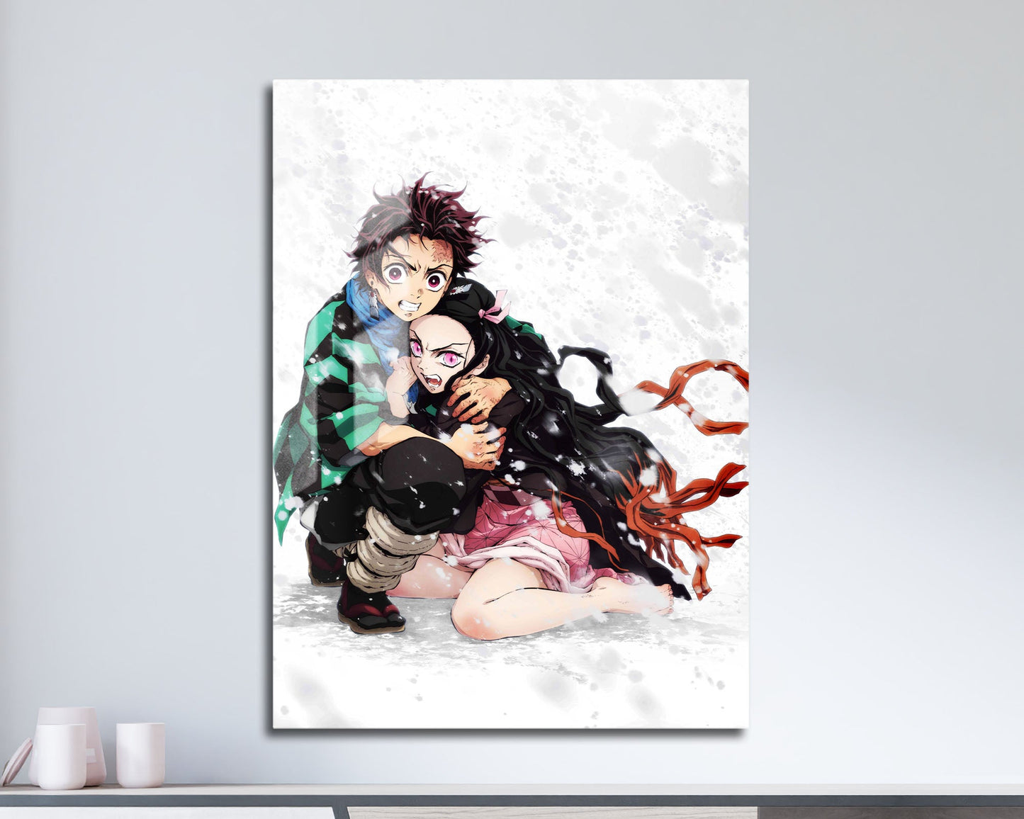 Anime Town Creations Metal Poster Demon Slayer Tanjiro Nezuko Snowstorm 11" x 17" Home Goods - Anime Demon Slayer Metal Poster
