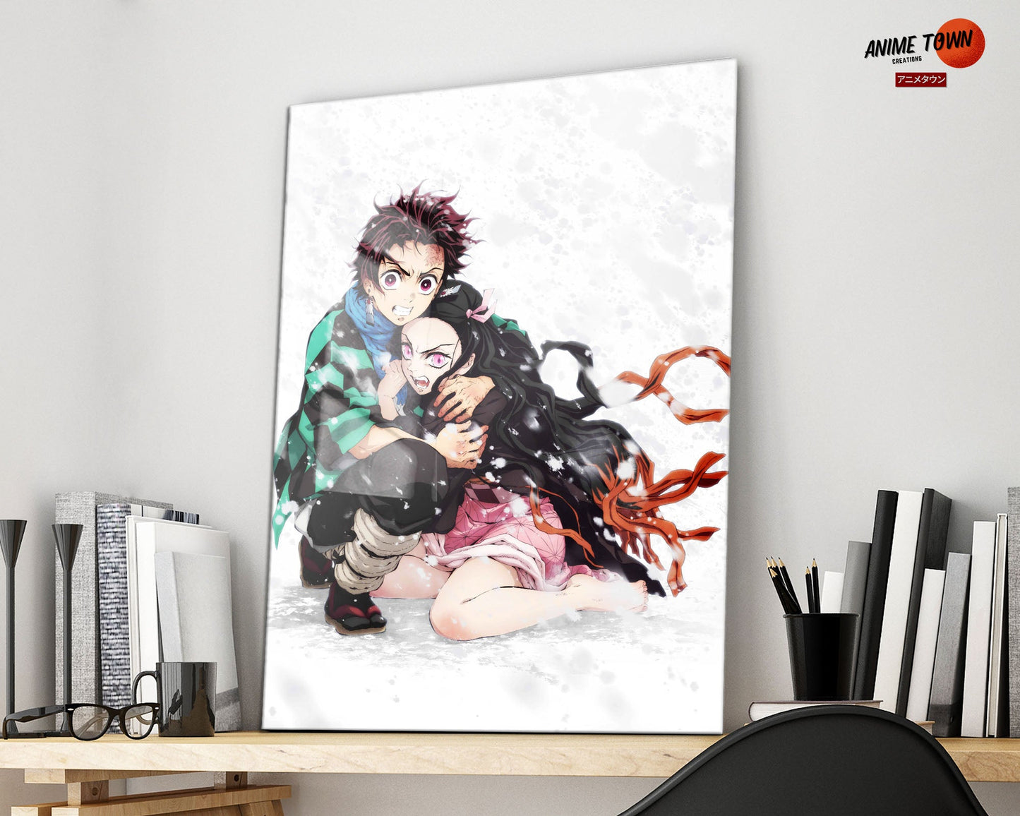 Anime Town Creations Metal Poster Demon Slayer Tanjiro Nezuko Snowstorm 16" x 24" Home Goods - Anime Demon Slayer Metal Poster