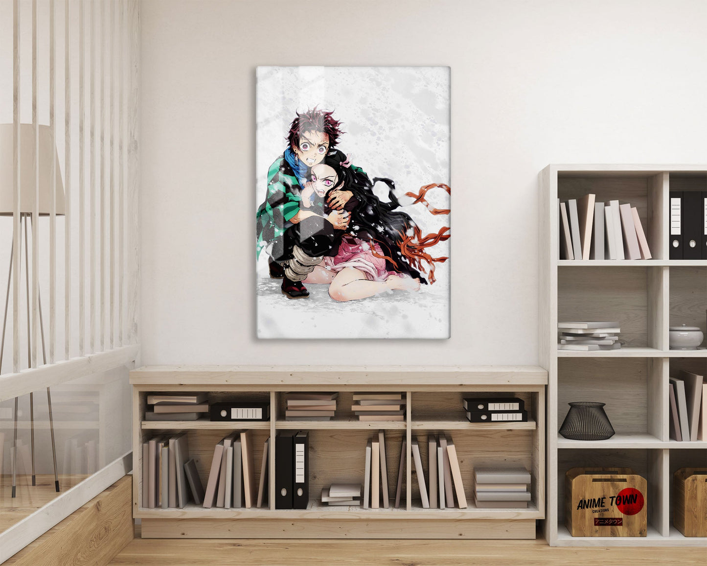 Anime Town Creations Metal Poster Demon Slayer Tanjiro Nezuko Snowstorm 16" x 24" Home Goods - Anime Demon Slayer Metal Poster