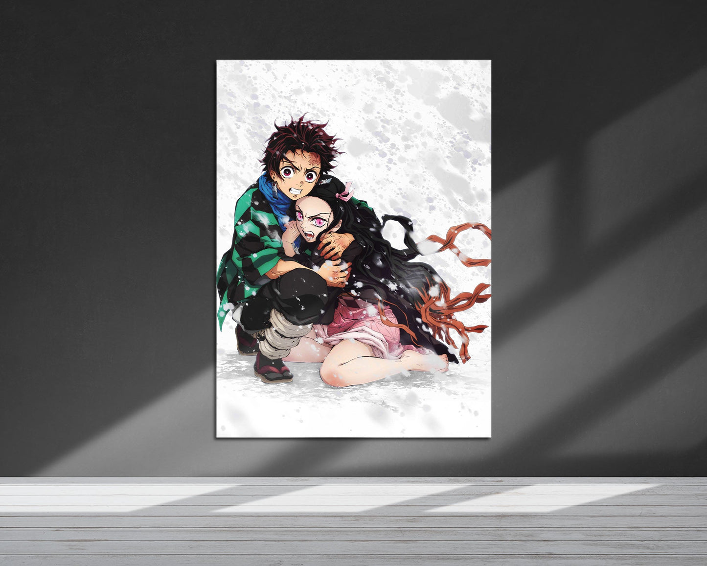 Anime Town Creations Metal Poster Demon Slayer Tanjiro Nezuko Snowstorm 5" x 7" Home Goods - Anime Demon Slayer Metal Poster