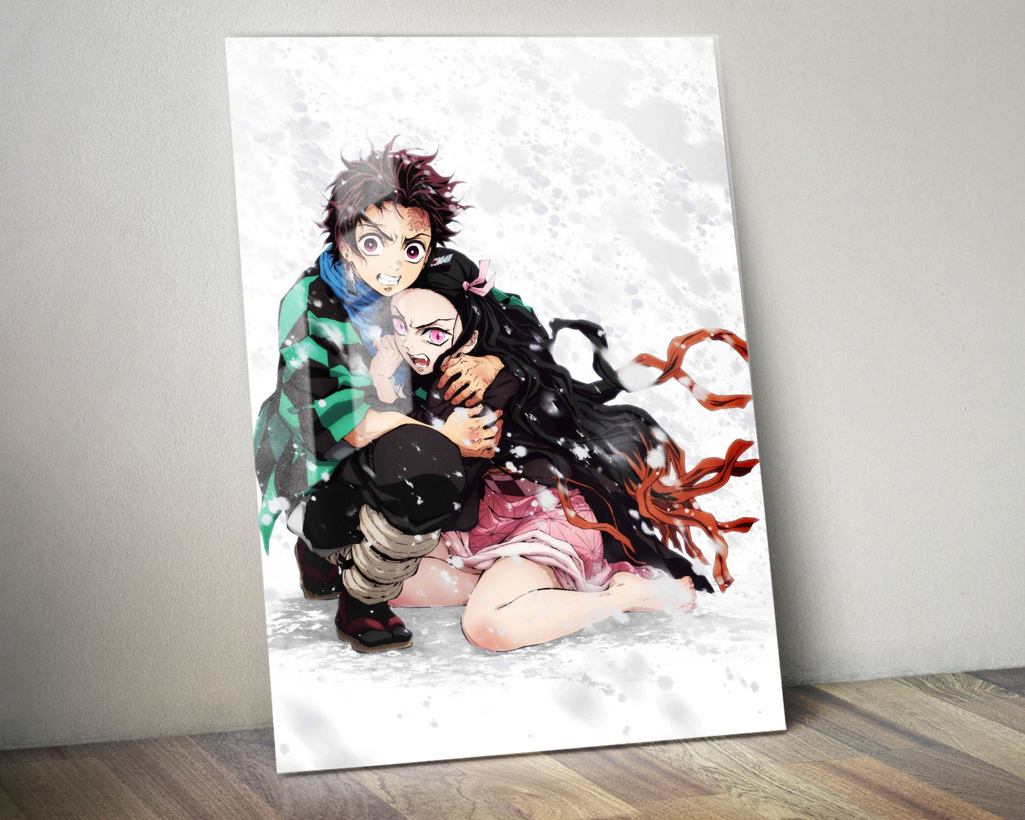 Anime Town Creations Metal Poster Demon Slayer Tanjiro Nezuko Snowstorm 5" x 7" Home Goods - Anime Demon Slayer Metal Poster