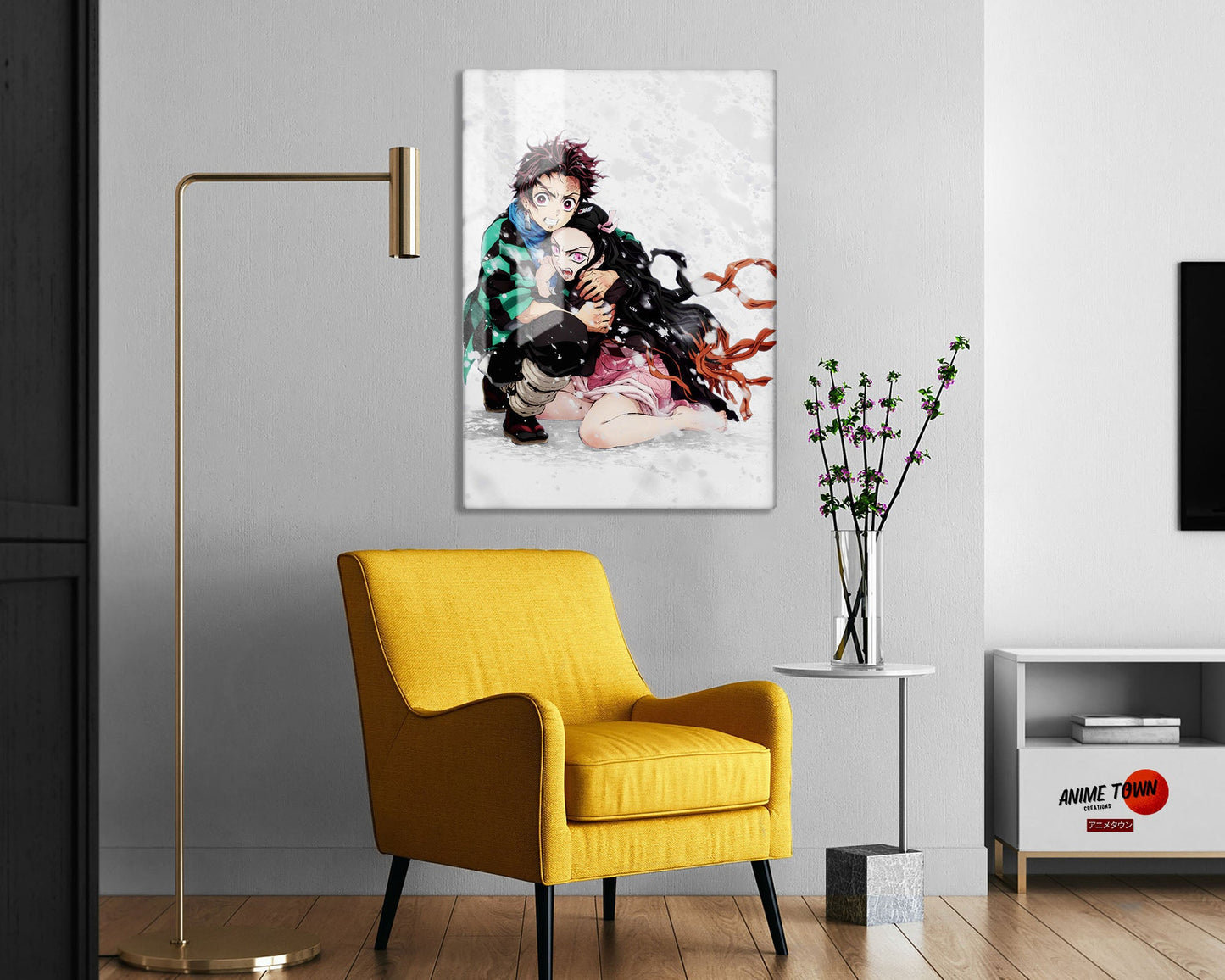 Anime Town Creations Metal Poster Demon Slayer Tanjiro Nezuko Snowstorm 5" x 7" Home Goods - Anime Demon Slayer Metal Poster