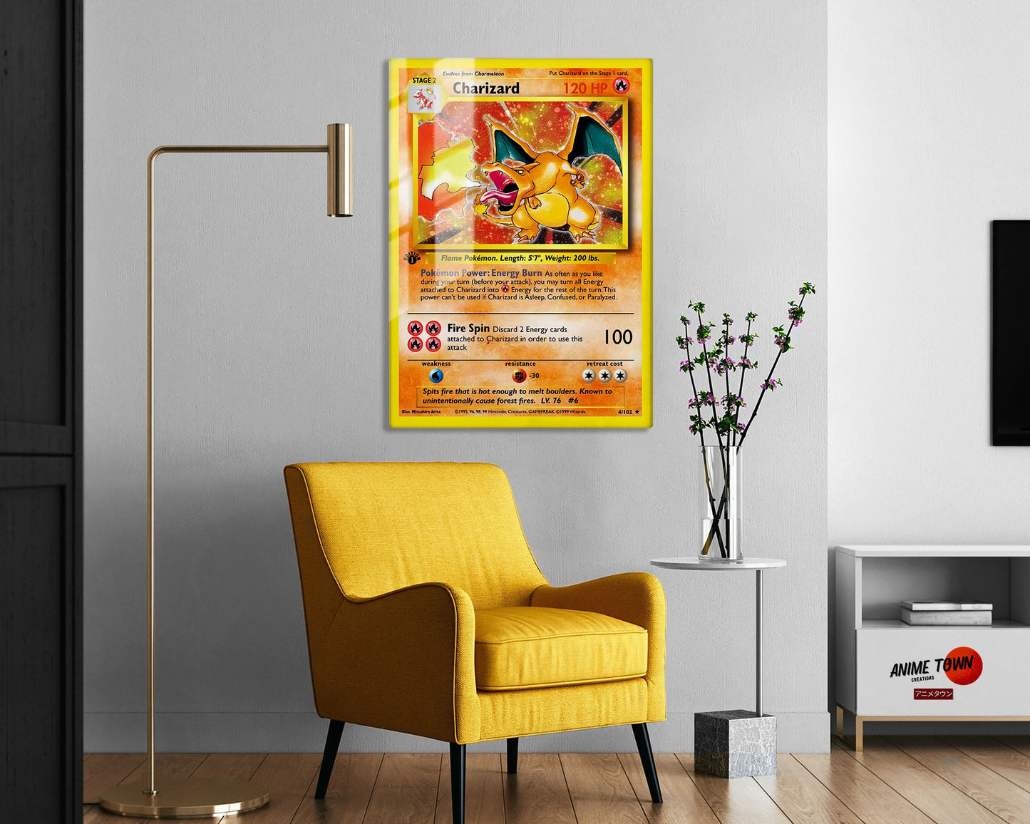 Anime Town Creations Metal Poster Pokemon Charizard Card 5" x 7" Home Goods - Anime Pokemon Metal Poster