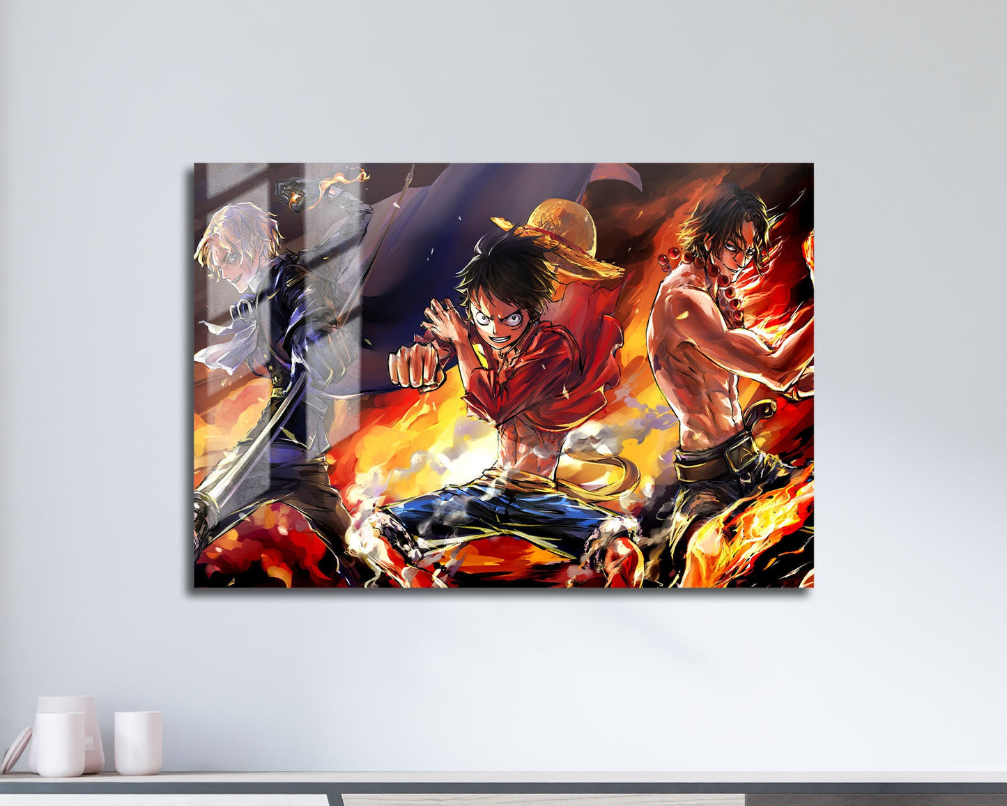 Anime Town Creations Metal Poster Landscape One Piece Luffy Flames 17" x 11" Home Goods - Anime One Piece Metal Poster