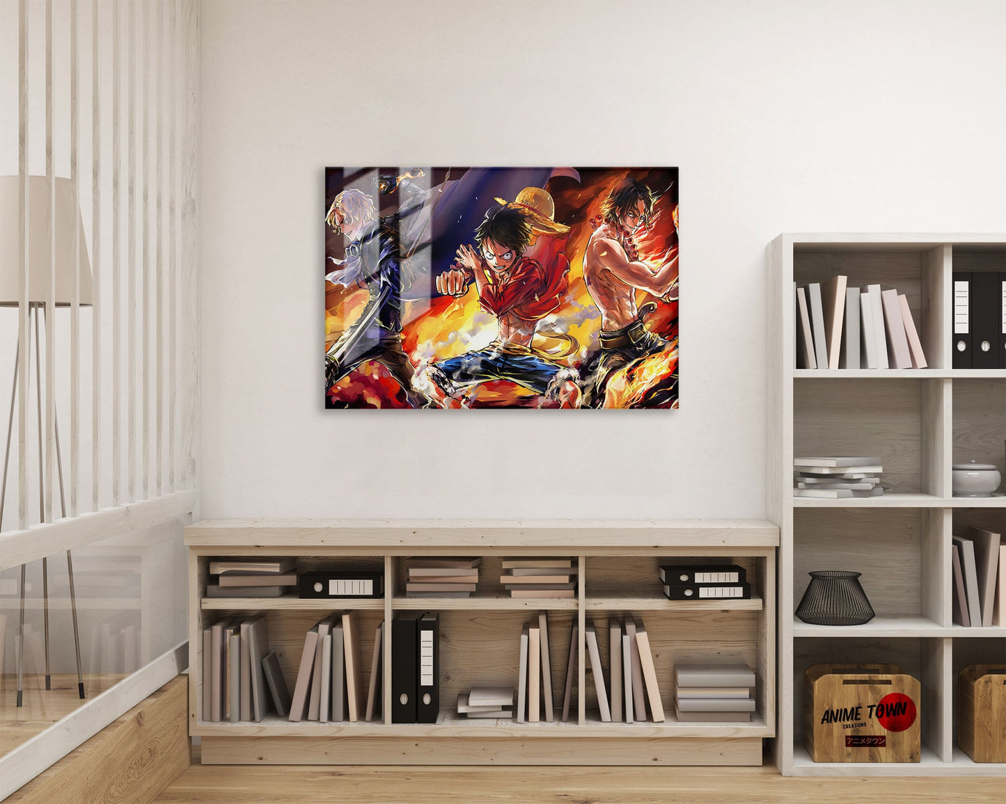 Anime Town Creations Metal Poster Landscape One Piece Luffy Flames 24" x 16" Home Goods - Anime One Piece Metal Poster