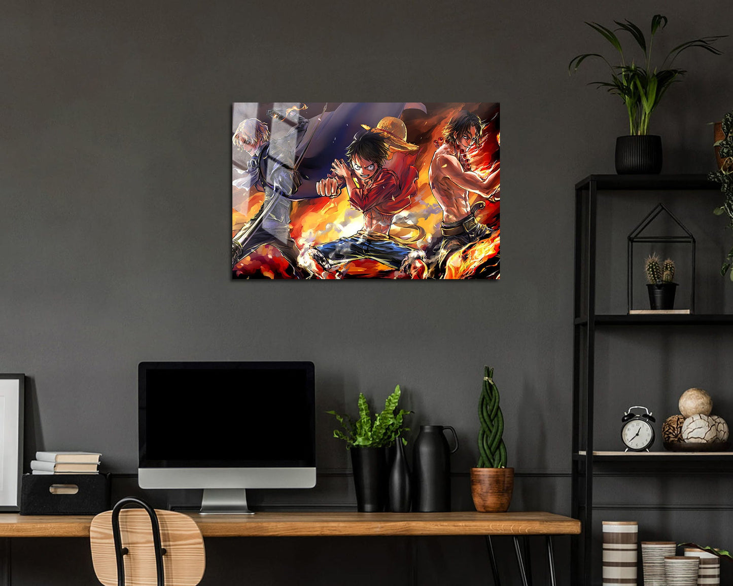 Anime Town Creations Metal Poster Landscape One Piece Luffy Flames 24" x 16" Home Goods - Anime One Piece Metal Poster
