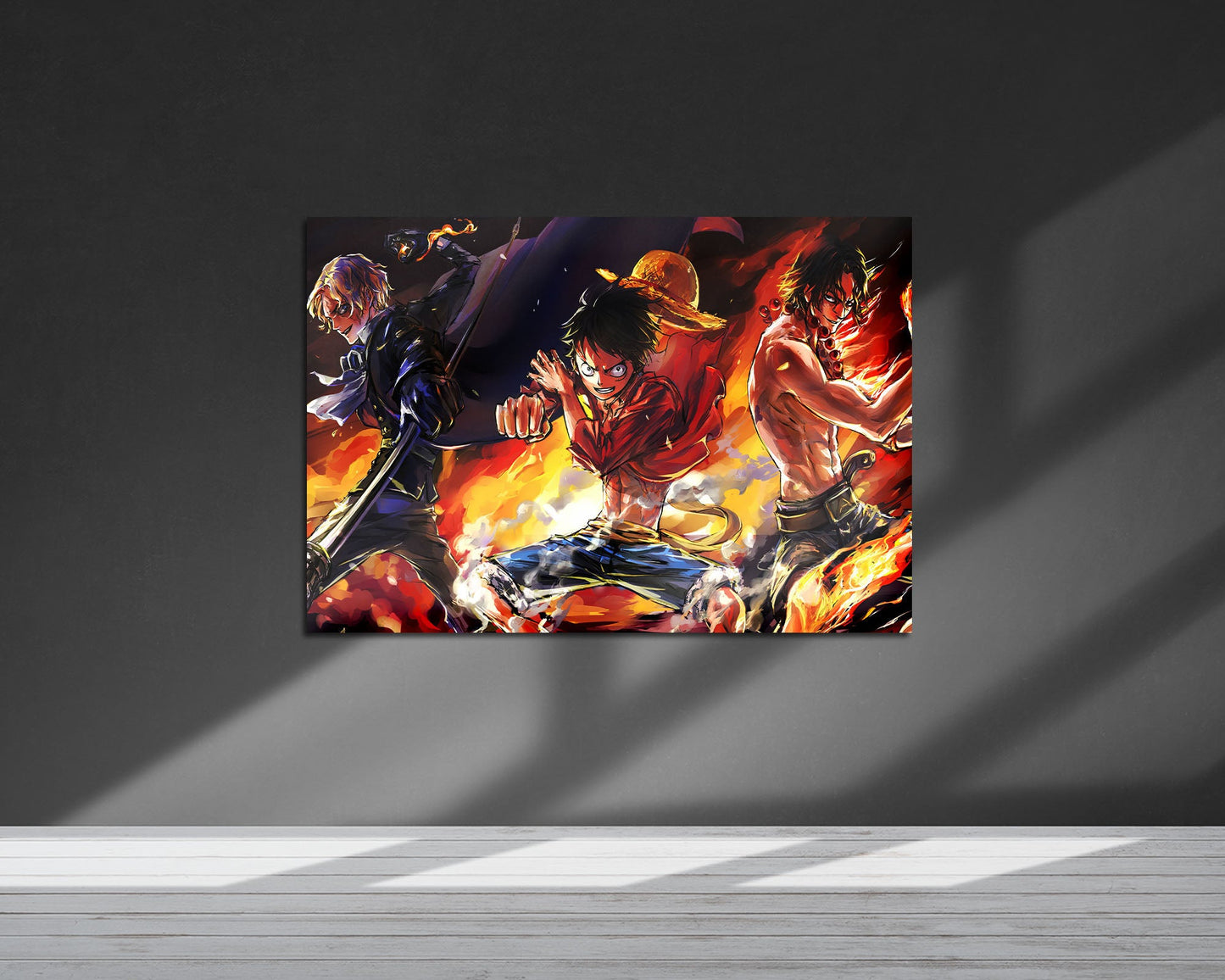 Anime Town Creations Metal Poster Landscape One Piece Luffy Flames 36" x 24" Home Goods - Anime One Piece Metal Poster