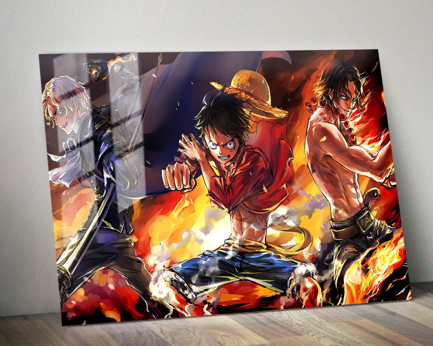 Anime Town Creations Metal Poster Landscape One Piece Luffy Flames 36" x 24" Home Goods - Anime One Piece Metal Poster
