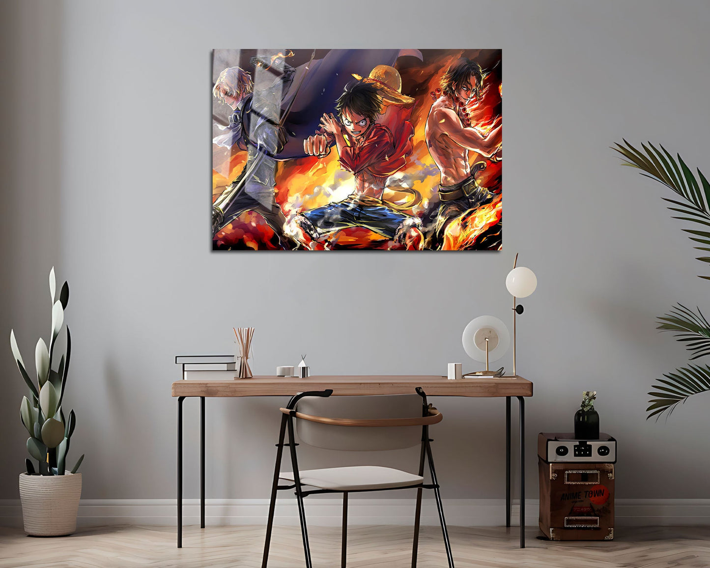 Anime Town Creations Metal Poster Landscape One Piece Luffy Flames 7" x 5" Home Goods - Anime One Piece Metal Poster