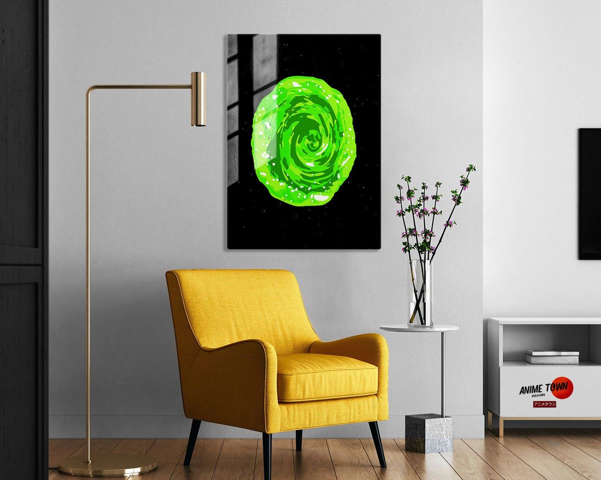 Anime Town Creations Metal Poster Rick and Morty Green Portal 5" x 7" Home Goods - Anime Rick and Morty Metal Poster
