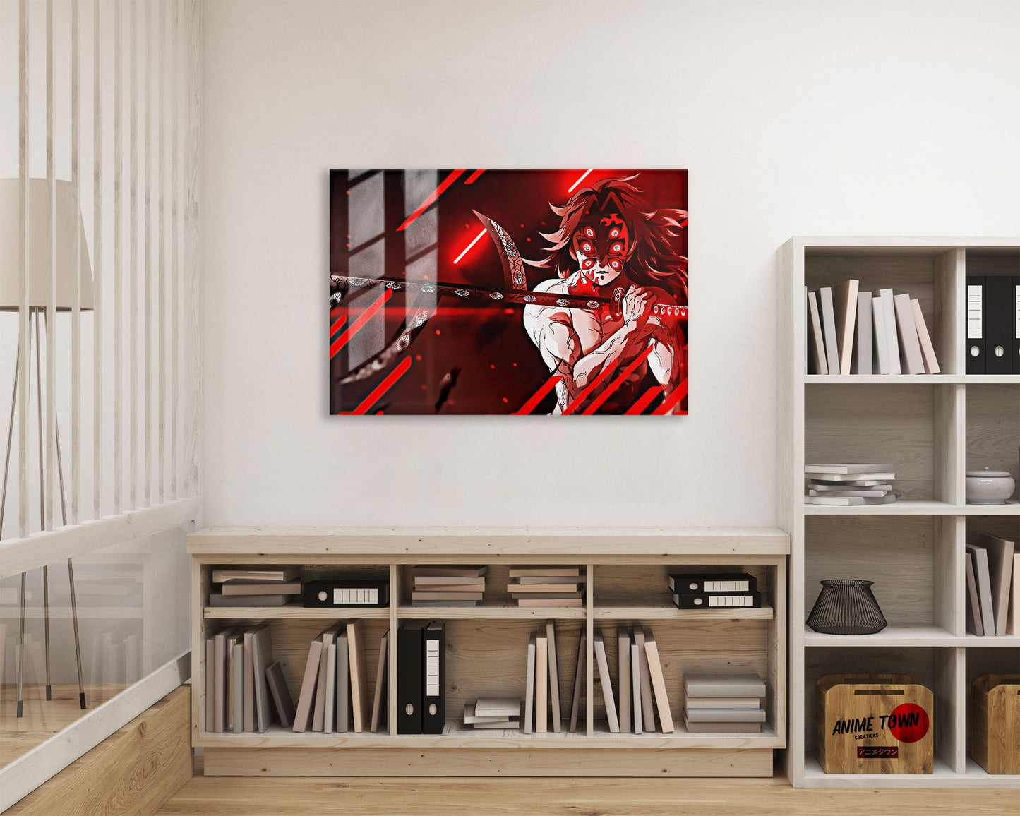 Anime Town Creations Metal Poster Landscape Demon Slayer Kokushibo Red 24" x 16" Home Goods - Anime Demon Slayer Metal Poster