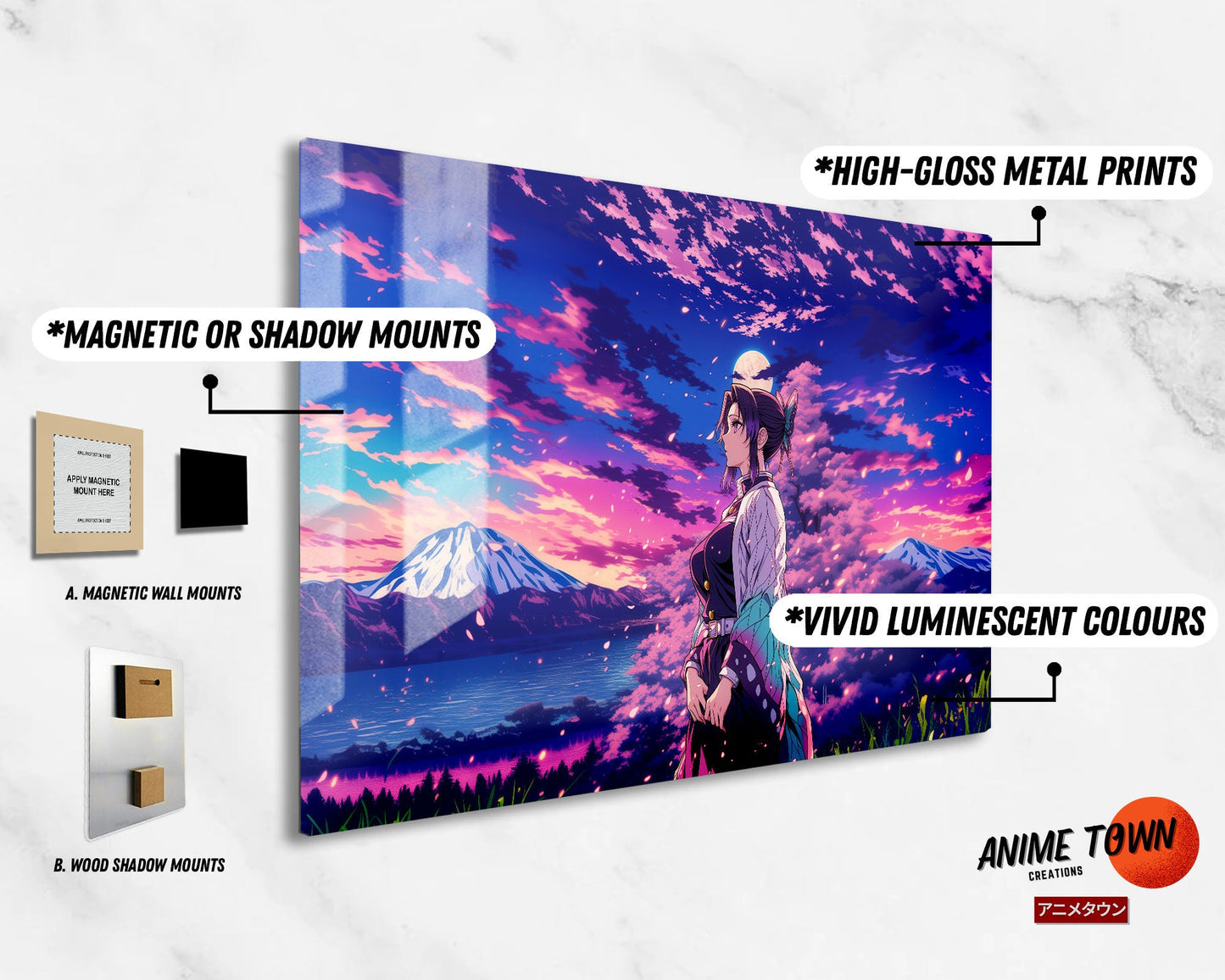 Anime Town Creations Metal Poster Landscape Demon Slayer Shinobu Kocho 17" x 11" Home Goods - Anime Demon Slayer Metal Poster