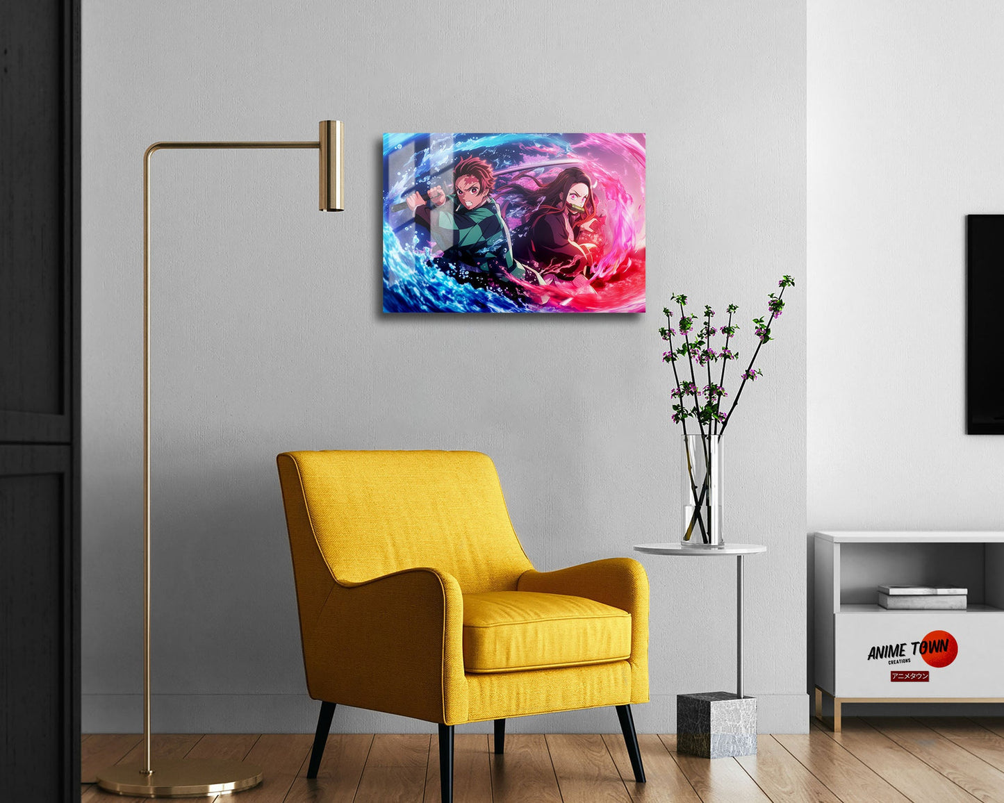 Anime Town Creations Metal Poster Landscape Demon Slayer Tanjiro Nezuko Flames 24" x 16" Home Goods - Anime Demon Slayer Metal Poster