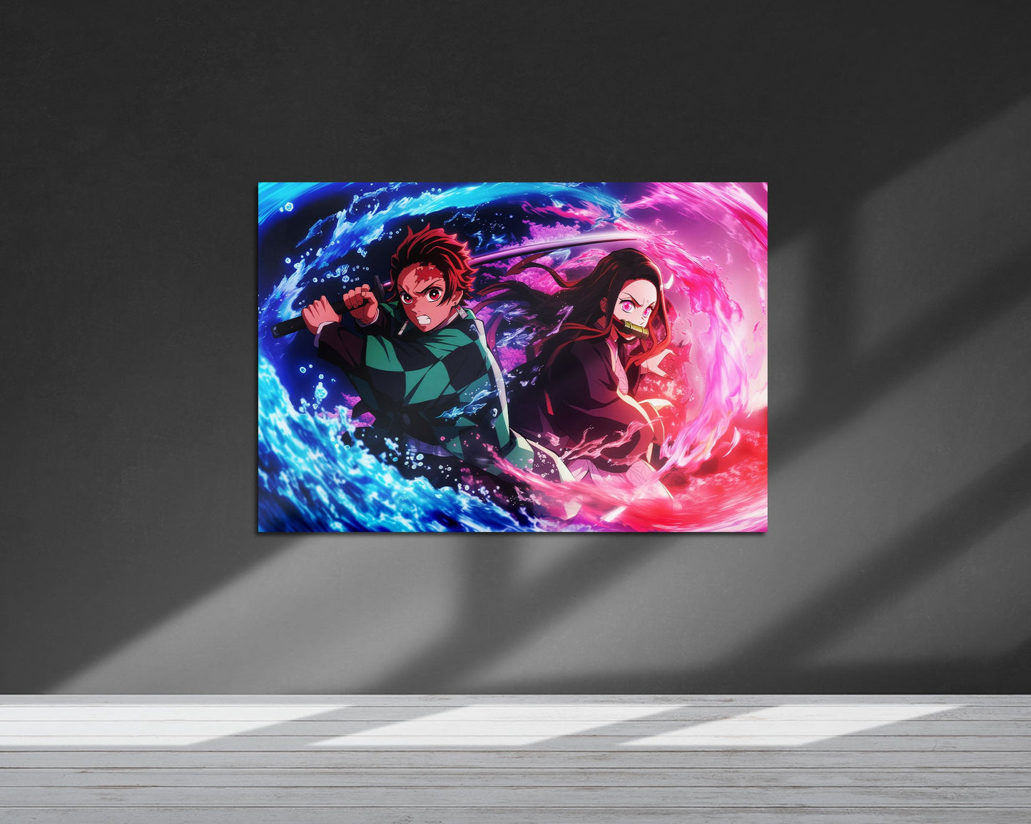 Anime Town Creations Metal Poster Landscape Demon Slayer Tanjiro Nezuko Flames 7" x 5" Home Goods - Anime Demon Slayer Metal Poster