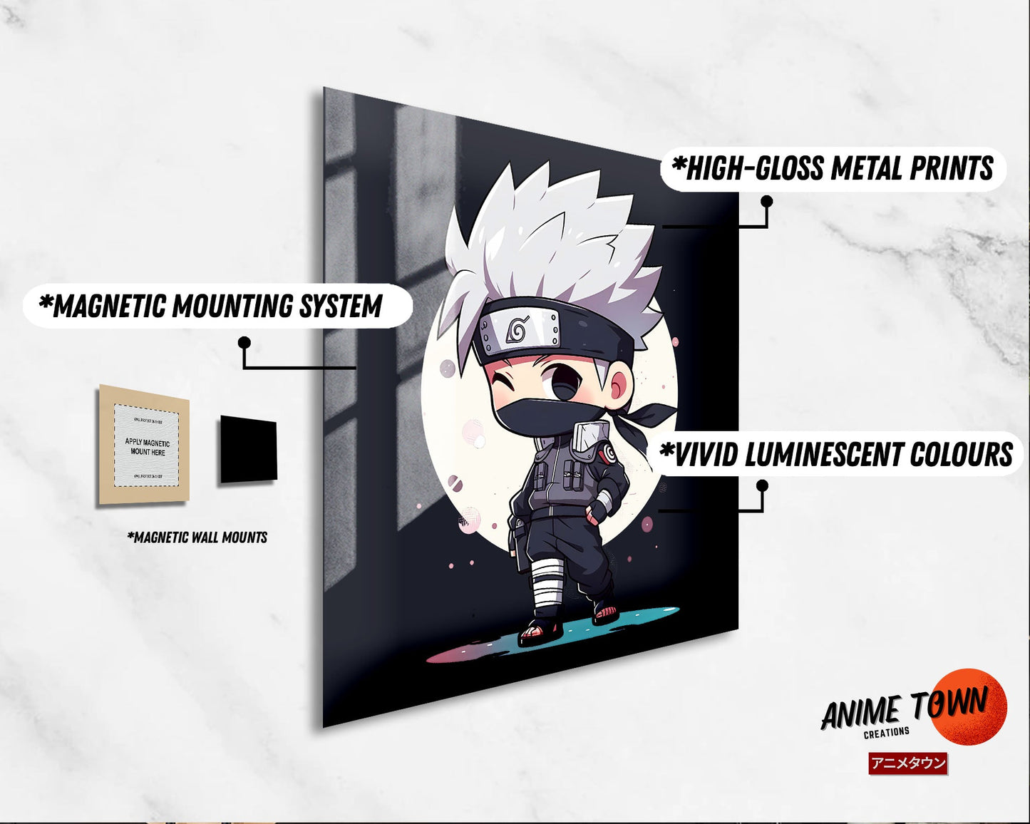 Anime Town Creations Metal Poster Square Chibi Kakashi 10" x 10" Home Goods - Anime Naruto Metal Poster