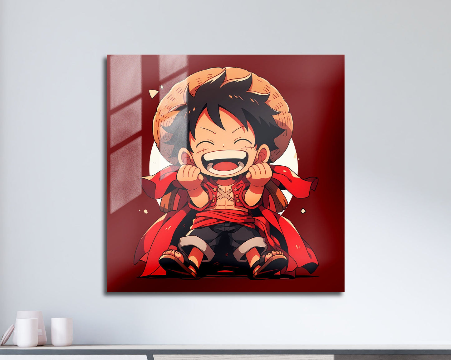 Anime Town Creations Metal Poster Square Chibi Luffy 10" x 10" Home Goods - Anime One Piece Metal Poster