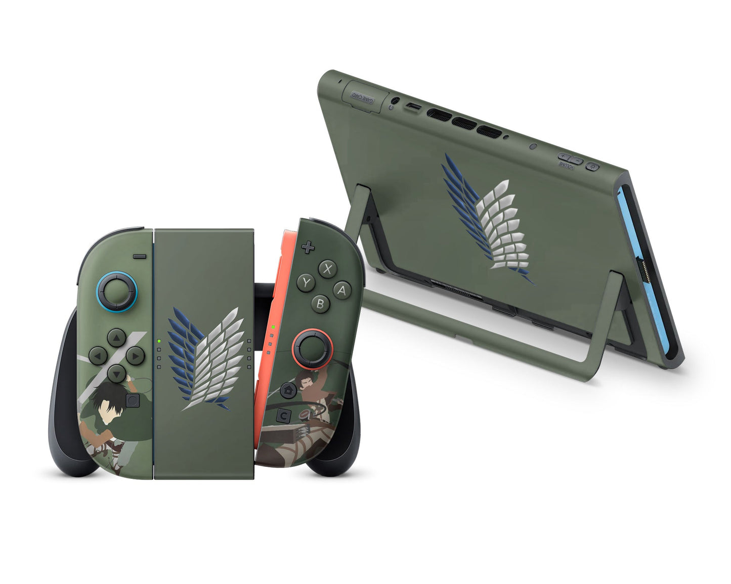 Anime Town Creations Nintendo Switch 2 Attack On Titan Survey Corps Green Minimalistic Vinyl +Tempered Glass Skins - Anime Attack on Titan Switch 2 Skin