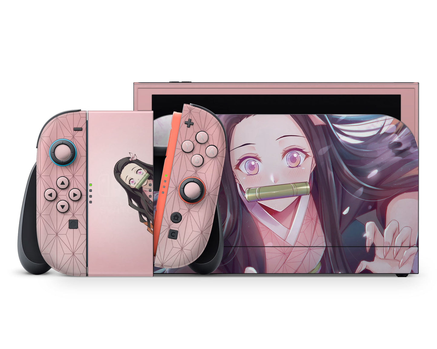 Anime Town Creations Nintendo Switch 2 Demon Slayer Nezuko Pretty Pink Vinyl +Tempered Glass Skins - Anime Demon Slayer Switch 2 Skin
