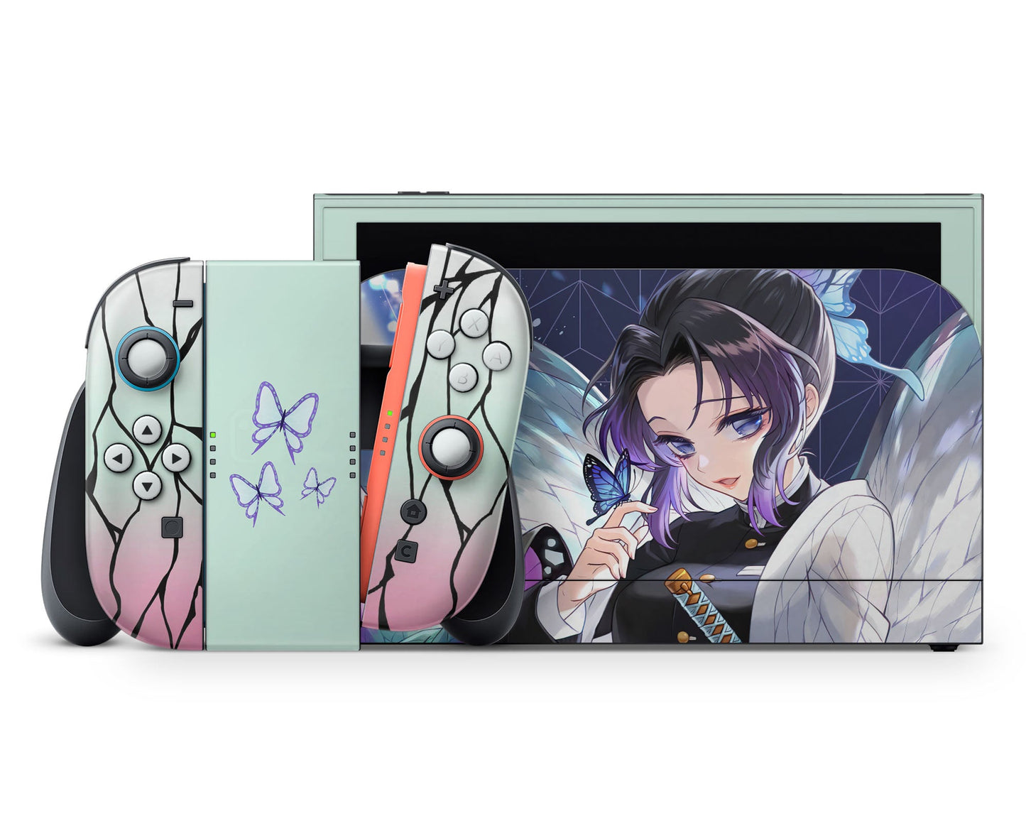Anime Town Creations Nintendo Switch 2 Demon Slayer Shinobu Insect Style Vinyl +Tempered Glass Skins - Anime Demon Slayer Switch 2 Skin