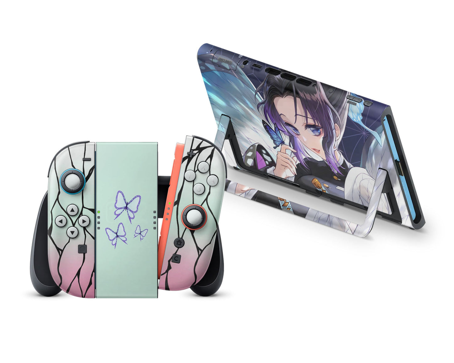 Anime Town Creations Nintendo Switch 2 Demon Slayer Shinobu Insect Style Vinyl +Tempered Glass Skins - Anime Demon Slayer Switch 2 Skin