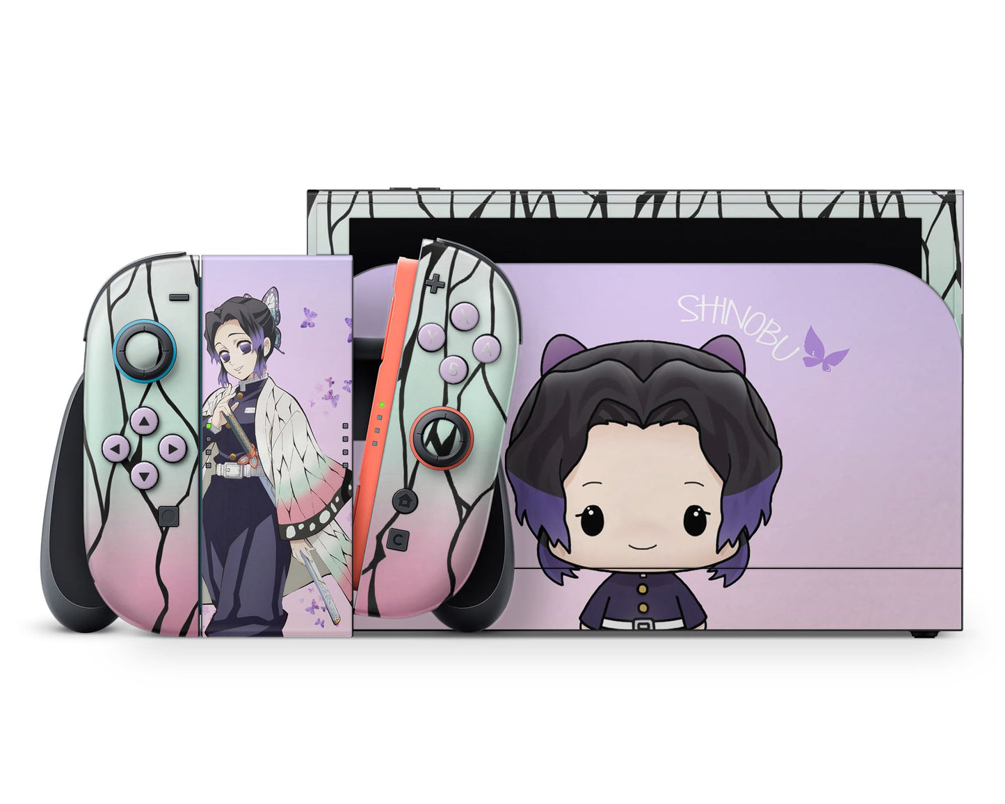 Anime Town Creations Nintendo Switch 2 Demon Slayer Chibi Shinobu Vinyl +Tempered Glass Skins - Anime Demon Slayer Switch 2 Skin