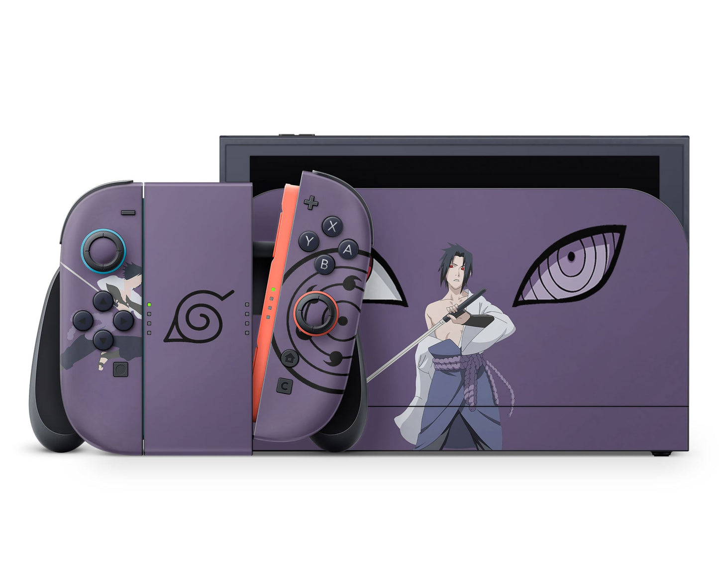 Anime Town Creations Nintendo Switch 2 Sasuke Rinnegan Sharingan Minimalist Vinyl +Tempered Glass Skins - Anime Naruto Switch 2 Skin