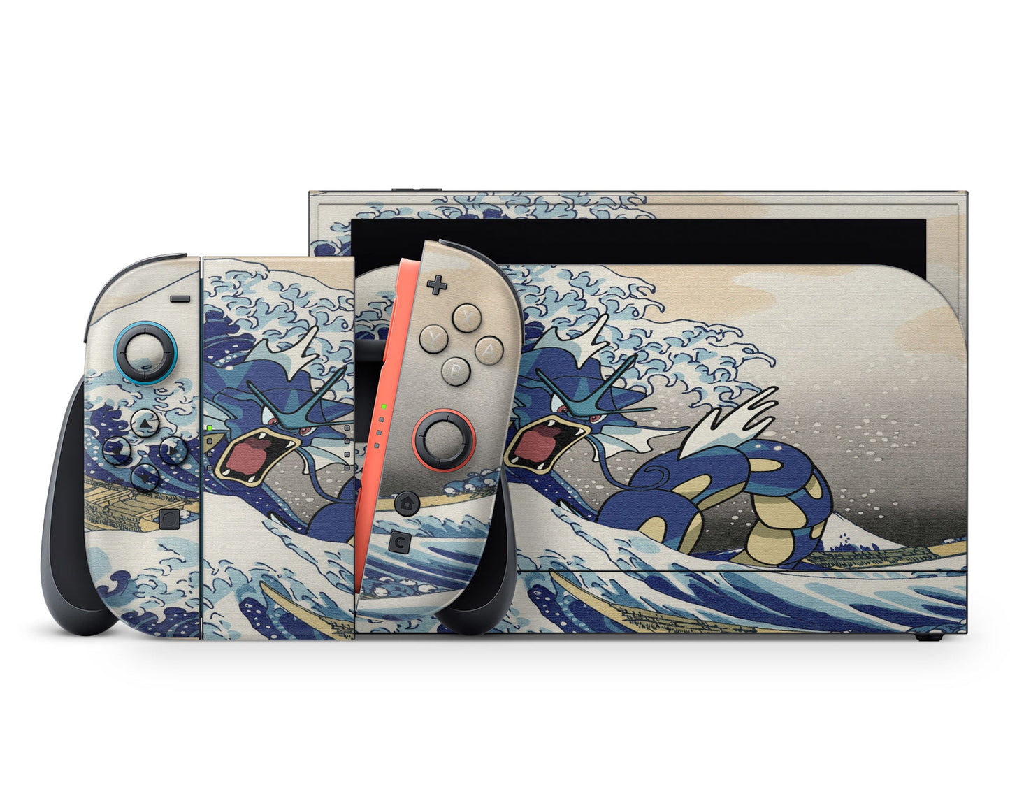 Anime Town Creations Nintendo Switch 2 Gyarados Great Wave Off Kanagawa Vinyl +Tempered Glass Skins - Anime Pokemon Switch 2 Skin