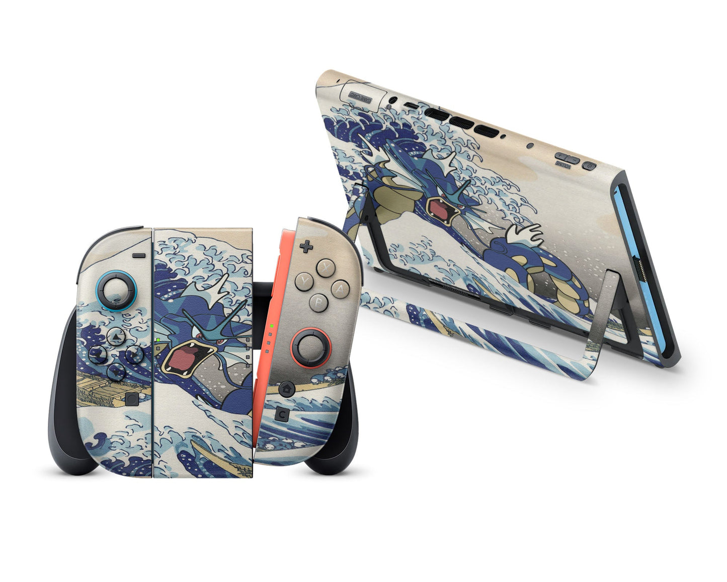 Anime Town Creations Nintendo Switch 2 Gyarados Great Wave Off Kanagawa Vinyl +Tempered Glass Skins - Anime Pokemon Switch 2 Skin