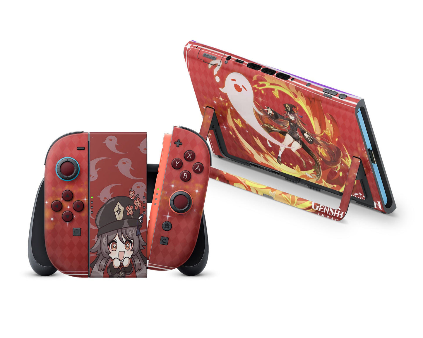 Anime Town Creations Nintendo Switch 2 Genshin Impact Hu Tao Vinyl +Tempered Glass Skins - Anime Genshin Impact Switch 2 Skin