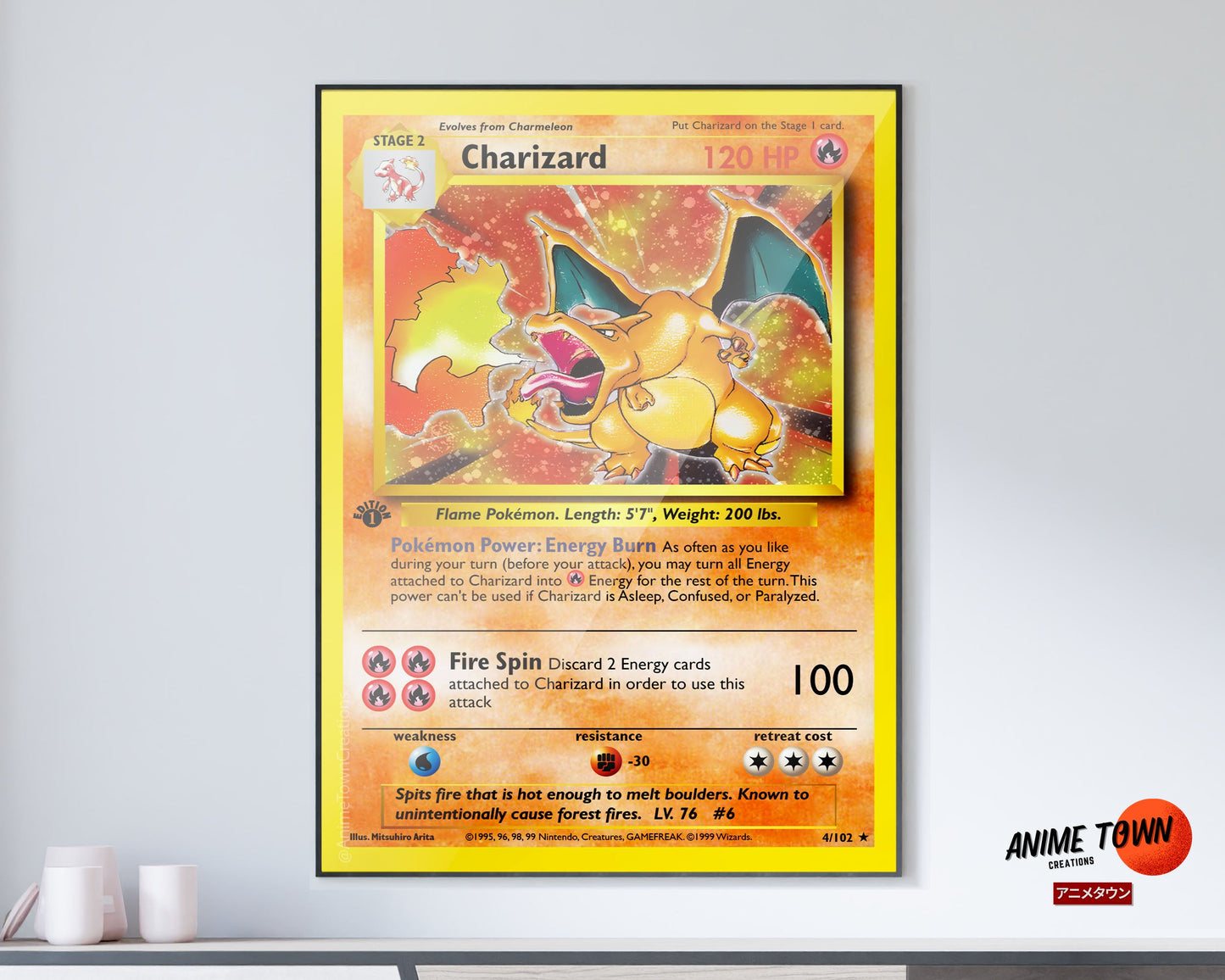 Anime Town Creations Poster Pokemon Charizard Card 11" x 17" Home Goods - Anime Pokemon Poster