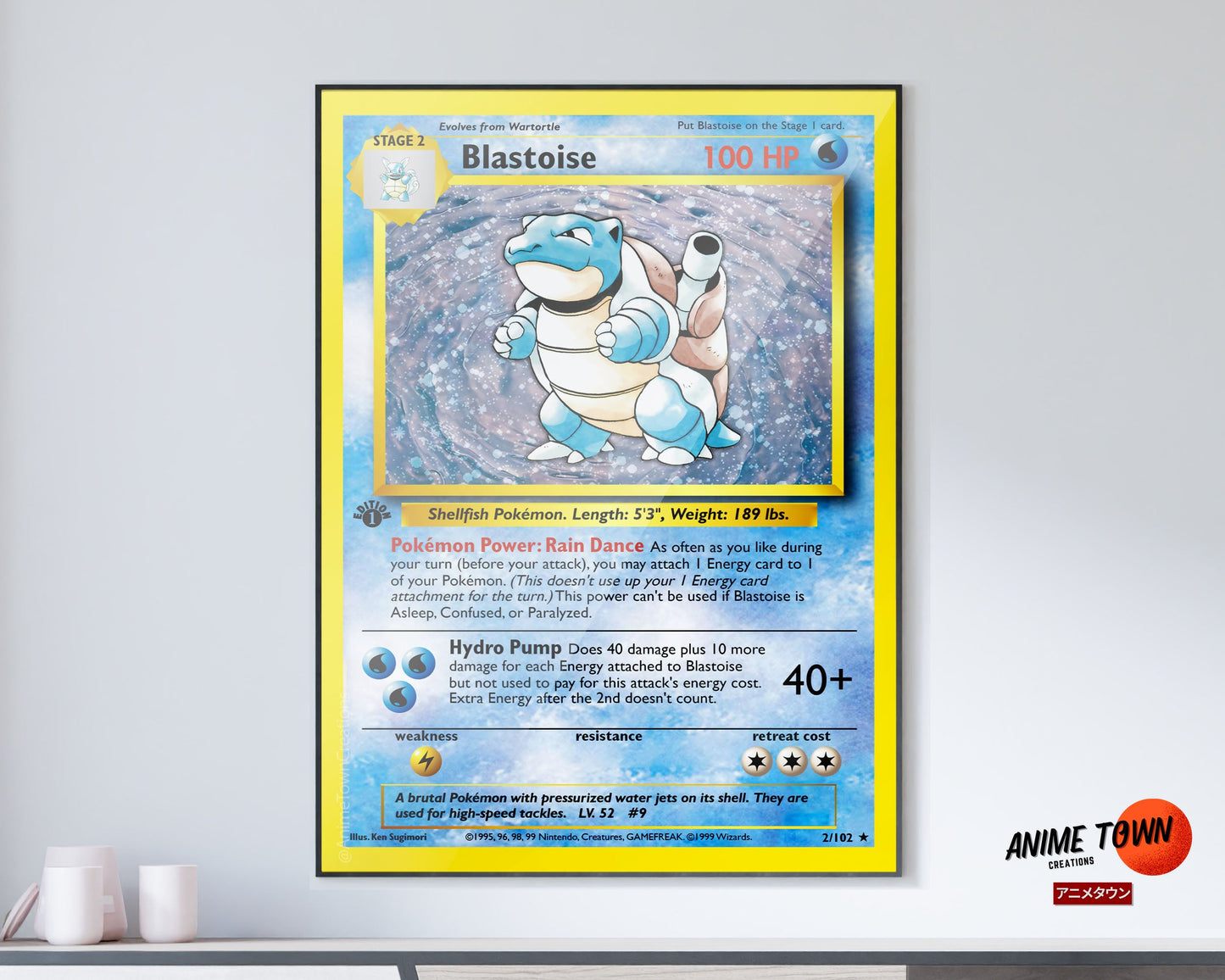 Anime Town Creations Poster Pokemon Blastoise Card 11" x 17" Home Goods - Anime Pokemon Poster