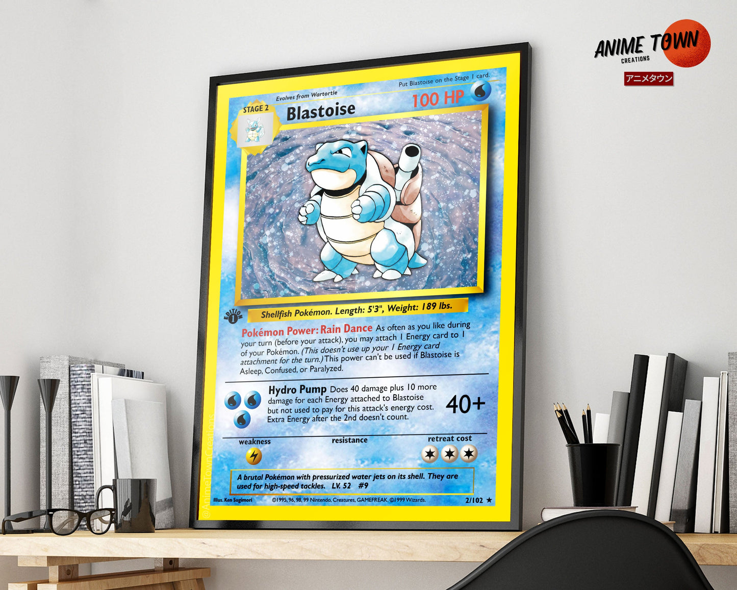 Anime Town Creations Poster Pokemon Blastoise Card 5" x 7" Home Goods - Anime Pokemon Poster