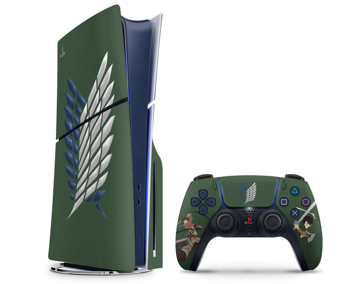 Anime Town Creations PS5 Slim Attack On Titan Survey Corps Green Minimalistic PS5 Slim Skins - Anime Attack on Titan PS5 Slim Skin