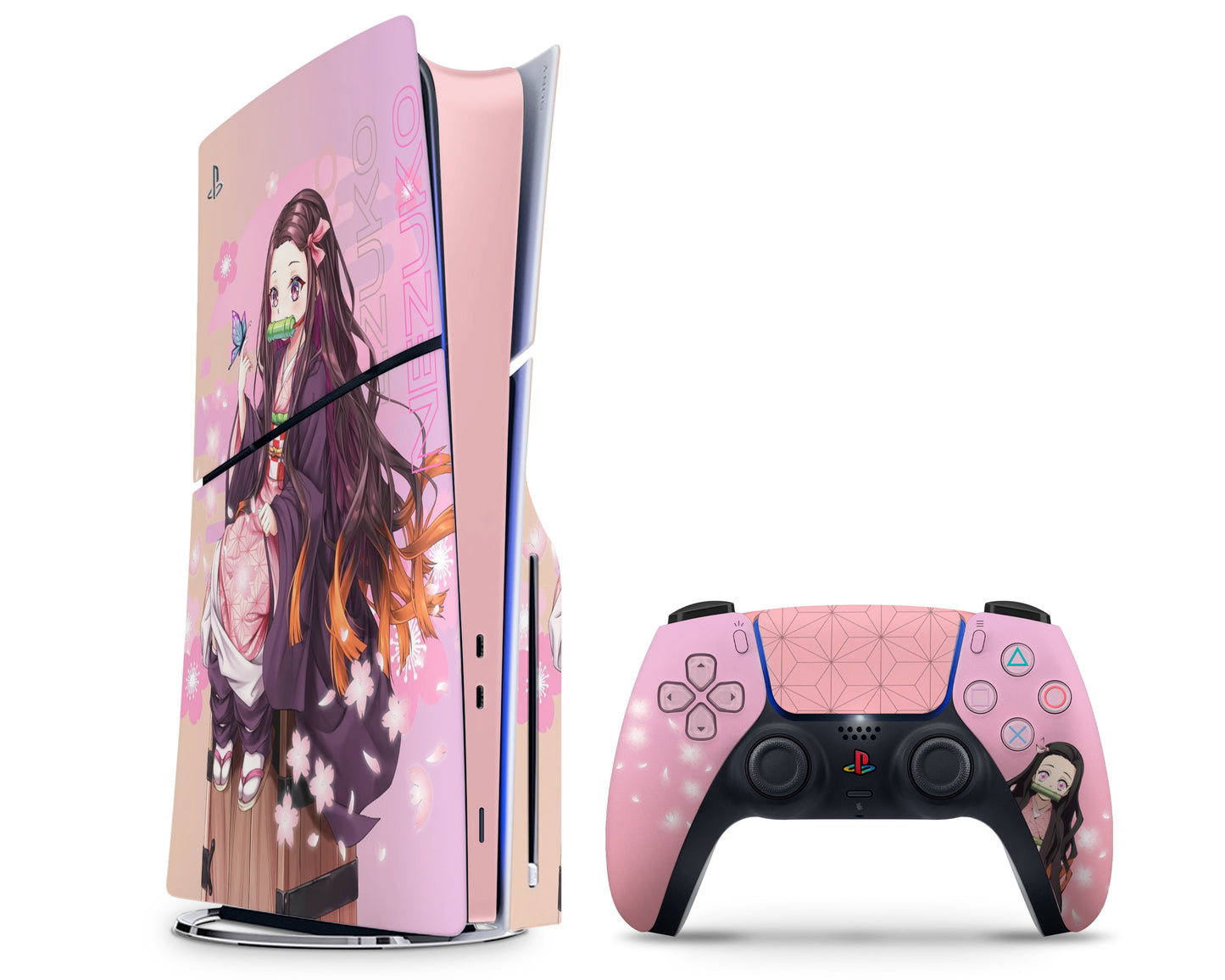 Anime Town Creations PS5 Slim Demon Slayer Nezuko Pink Hype PS5 Slim Skins - Anime Demon Slayer PS5 Slim Skin
