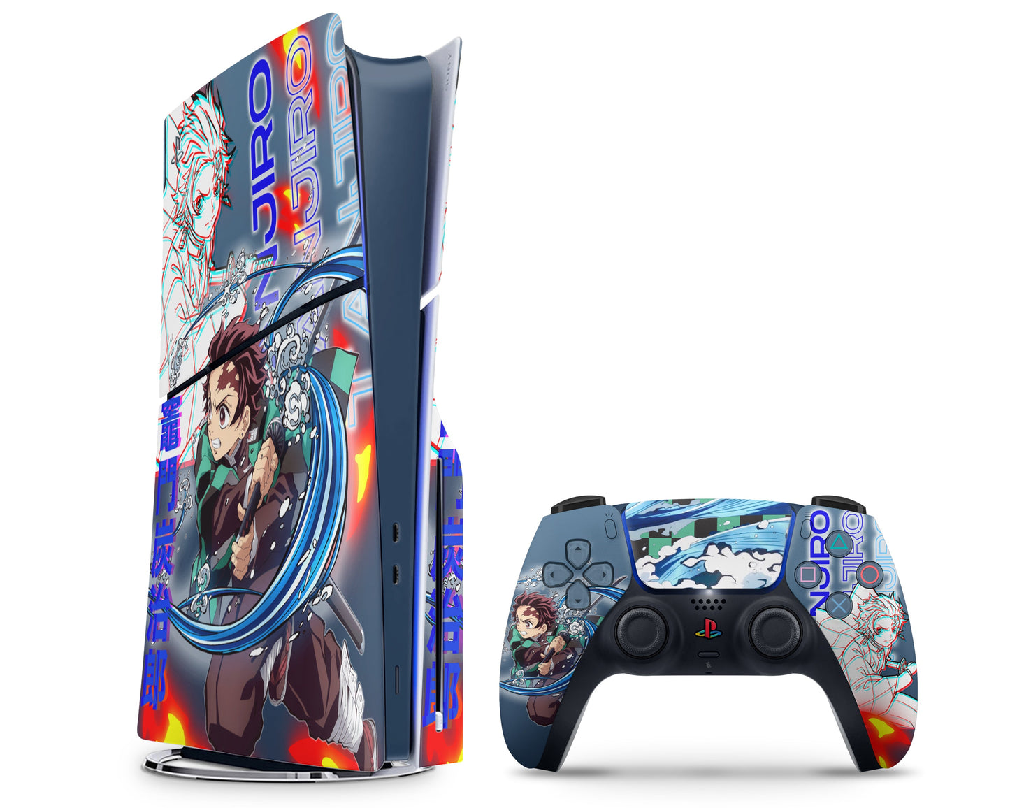 Anime Town Creations PS5 Slim Demon Slayer Tanjiro Hype PS5 Slim Skins - Anime Demon Slayer PS5 Slim Skin